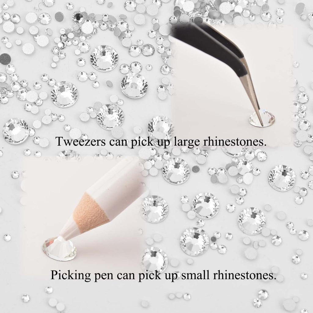 NCB 8000pcs Non Hotfix Rhinestones – Mixed Sizes SS3-SS30 with Tweezers & Pen