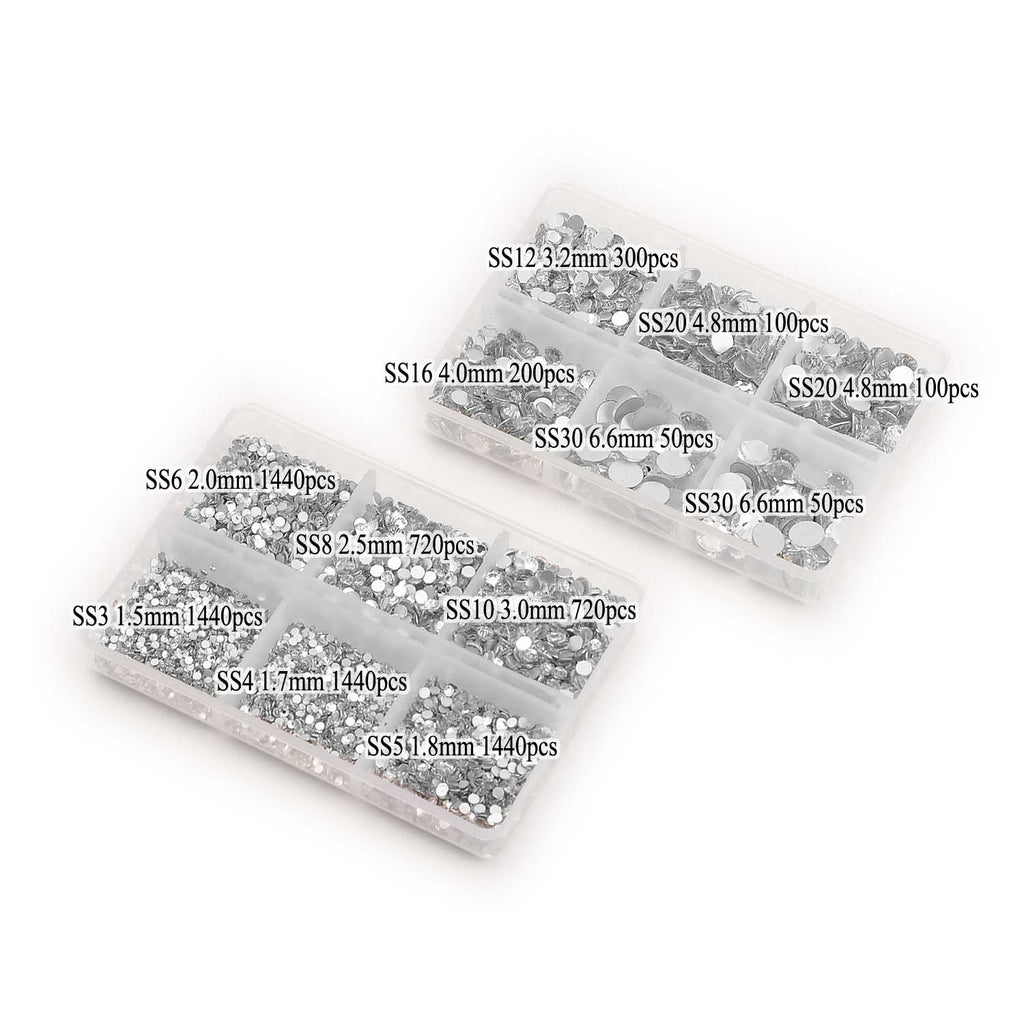 NCB 8000pcs Non Hotfix Rhinestones – Mixed Sizes SS3-SS30 with Tweezers & Pen
