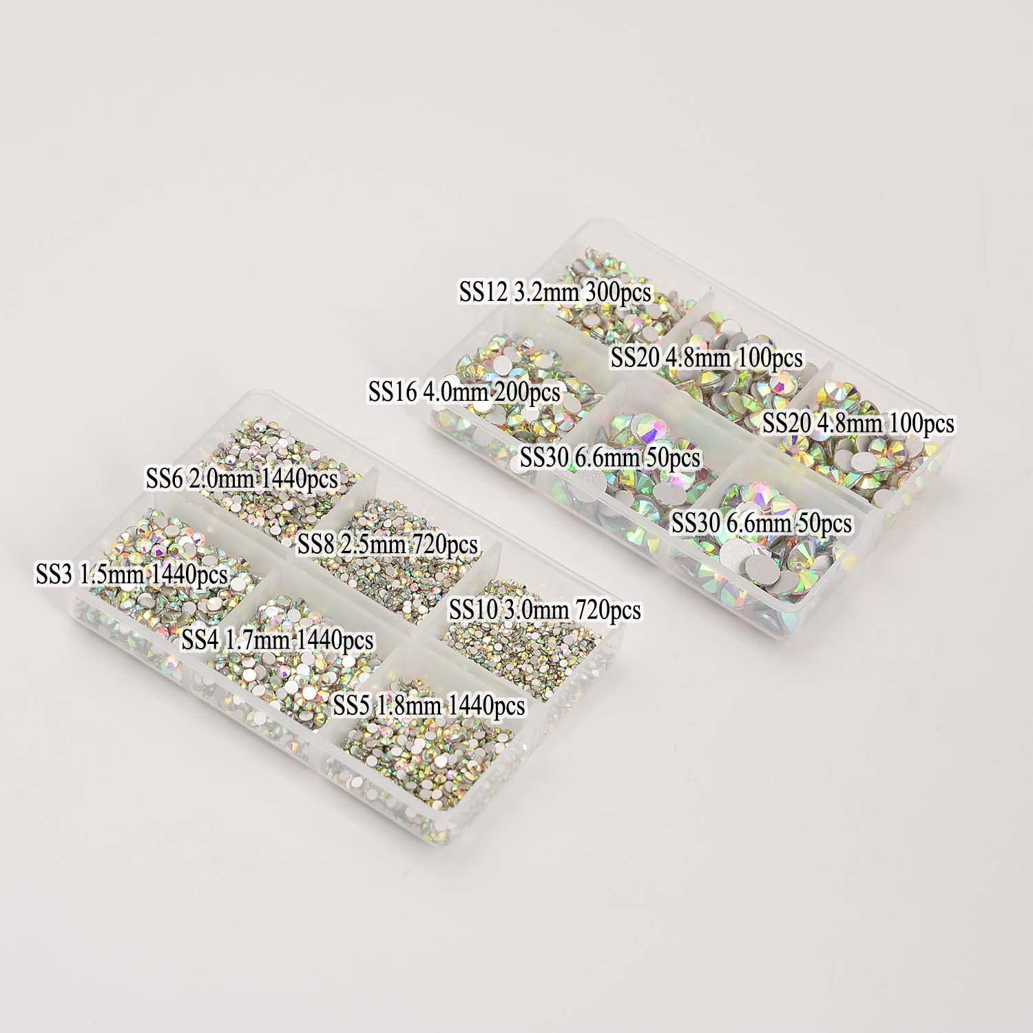 NCB 8000pcs Non-Hotfix Rhinestones – Glass Crystal Flatback, 10 Sizes SS3-SS30 + Tweezers & Picking Pen