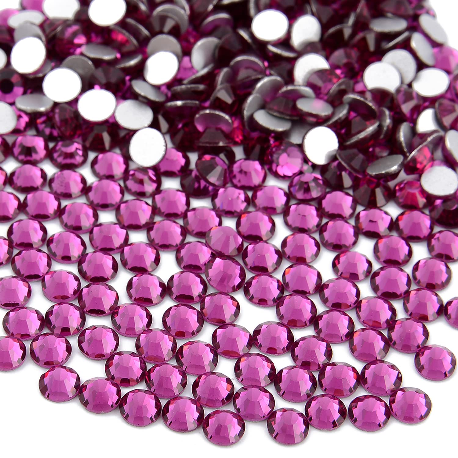 NCB 1500pcs Flatback Round Glass Nail Art Rhinestones – Fuchsia SS16 4mm