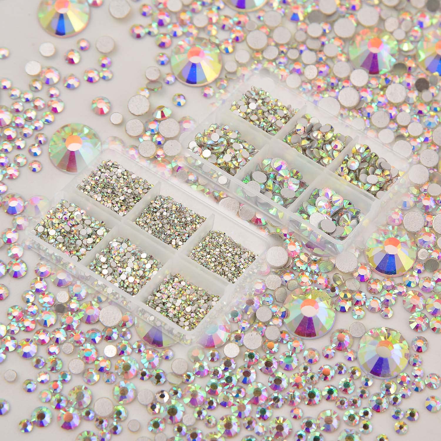 NCB 8000pcs Non-Hotfix Rhinestones – Glass Crystal Flatback, 10 Sizes SS3-SS30 + Tweezers & Picking Pen