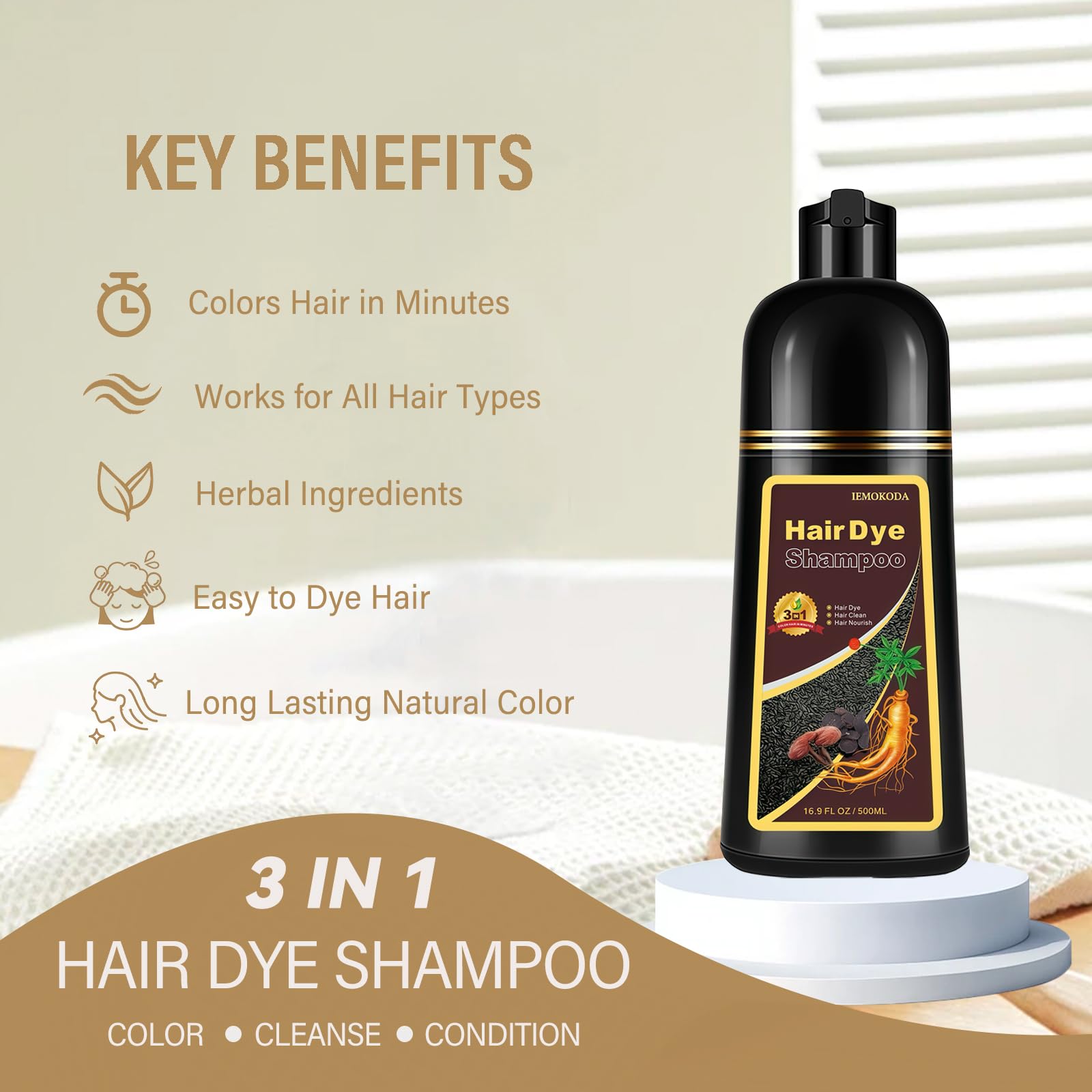NCEPROHR Brown Hair Dye Shampoo – Instant Color, Gray Coverage in Minutes | 16.9 oz