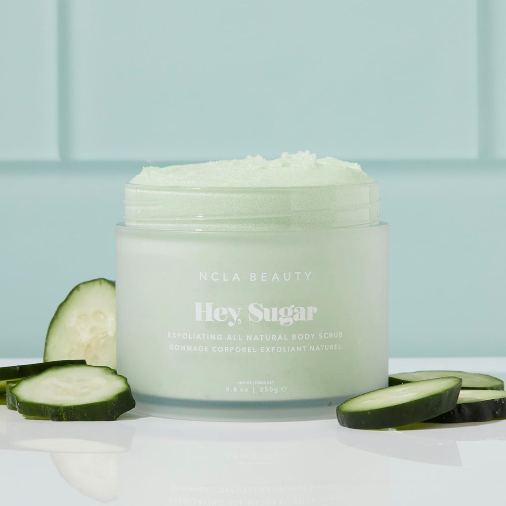 NCLA BEAUTY Hey Sugar All Natural Body Scrub – Moisturizing Exfoliating Sugar Scrub with Mango, Shea & Cocoa Butter, Cucumber – 8.8 oz