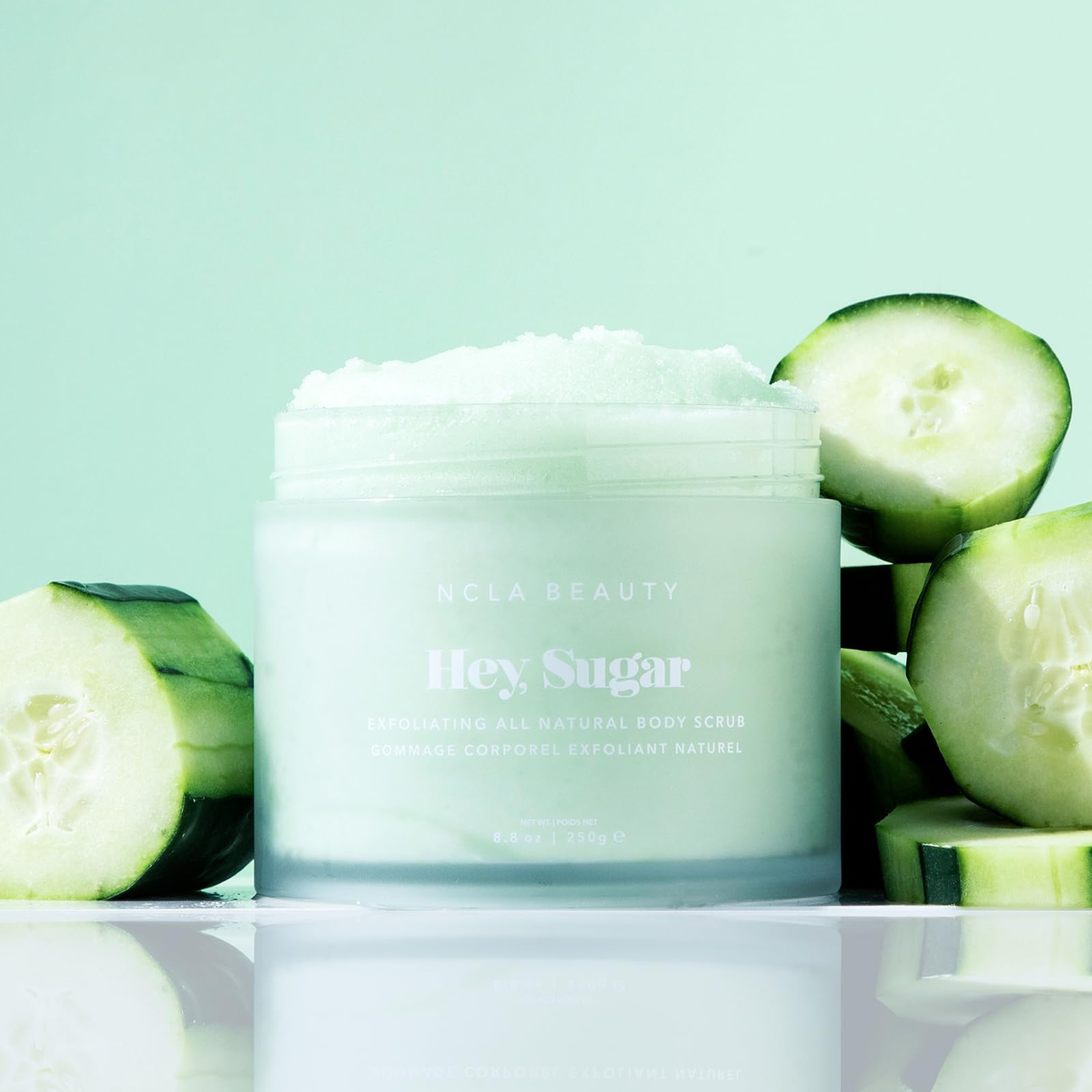 NCLA BEAUTY Hey Sugar All Natural Body Scrub – Moisturizing Exfoliating Sugar Scrub with Mango, Shea & Cocoa Butter, Cucumber – 8.8 oz