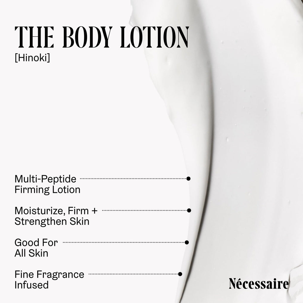 Nécessaire Hinoki Body Lotion – Multi-Peptide Moisturizer with 2.5% Niacinamide | Dermatologist-Tested, Vegan, Hypoallergenic, 15.2oz