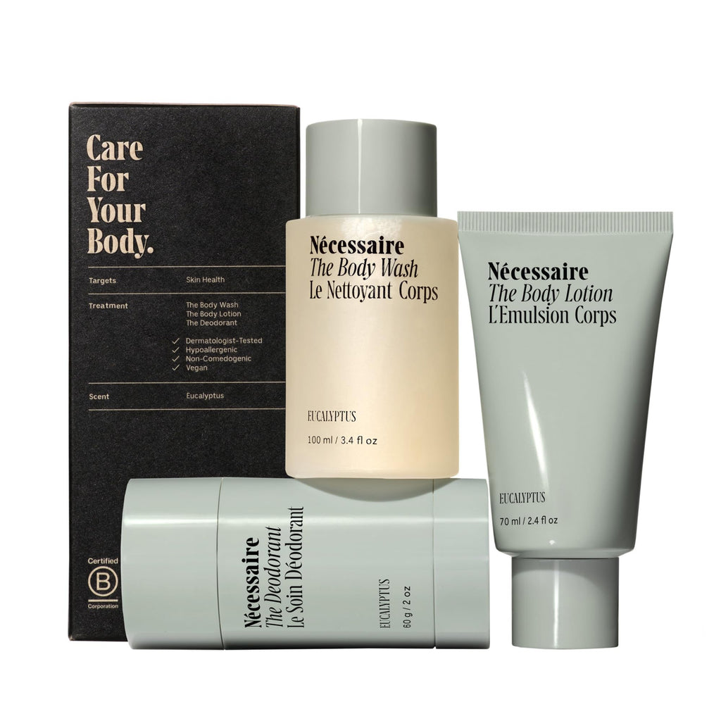 Nécessaire Body Essentials Gift Set – Travel-Size Wash, Lotion & Aluminum-Free Deodorant | Eucalyptus