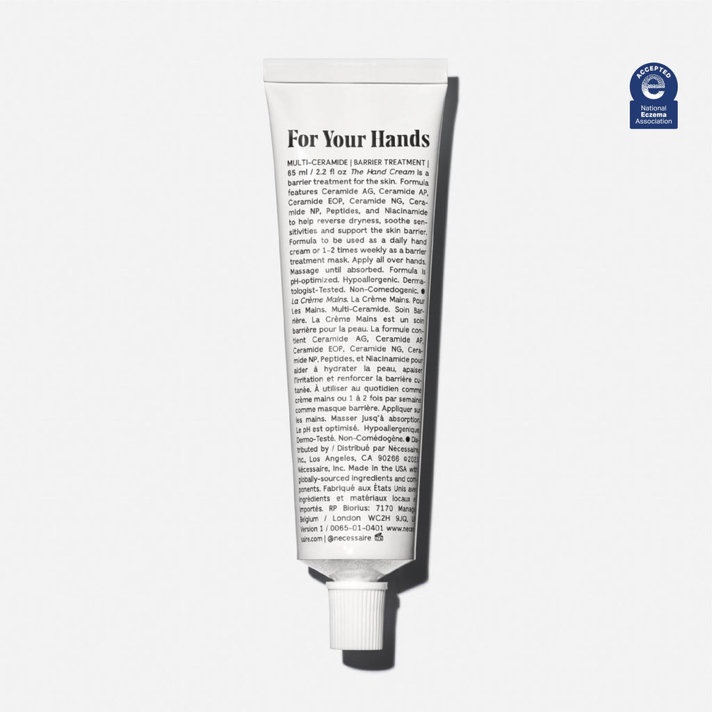 Nécessaire Hand Cream – Fragrance-Free, 5 Ceramides & Peptides, 2.2 fl oz