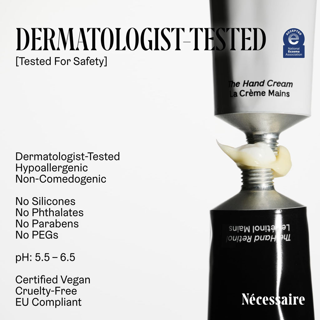 Nécessaire Hand Cream – Fragrance-Free, 5 Ceramides & Peptides, 2.2 fl oz