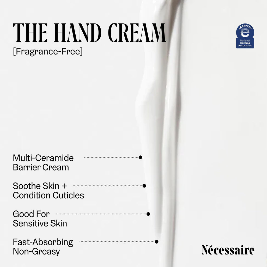 Nécessaire Hand Cream – Fragrance-Free, 5 Ceramides & Peptides, 2.2 fl oz