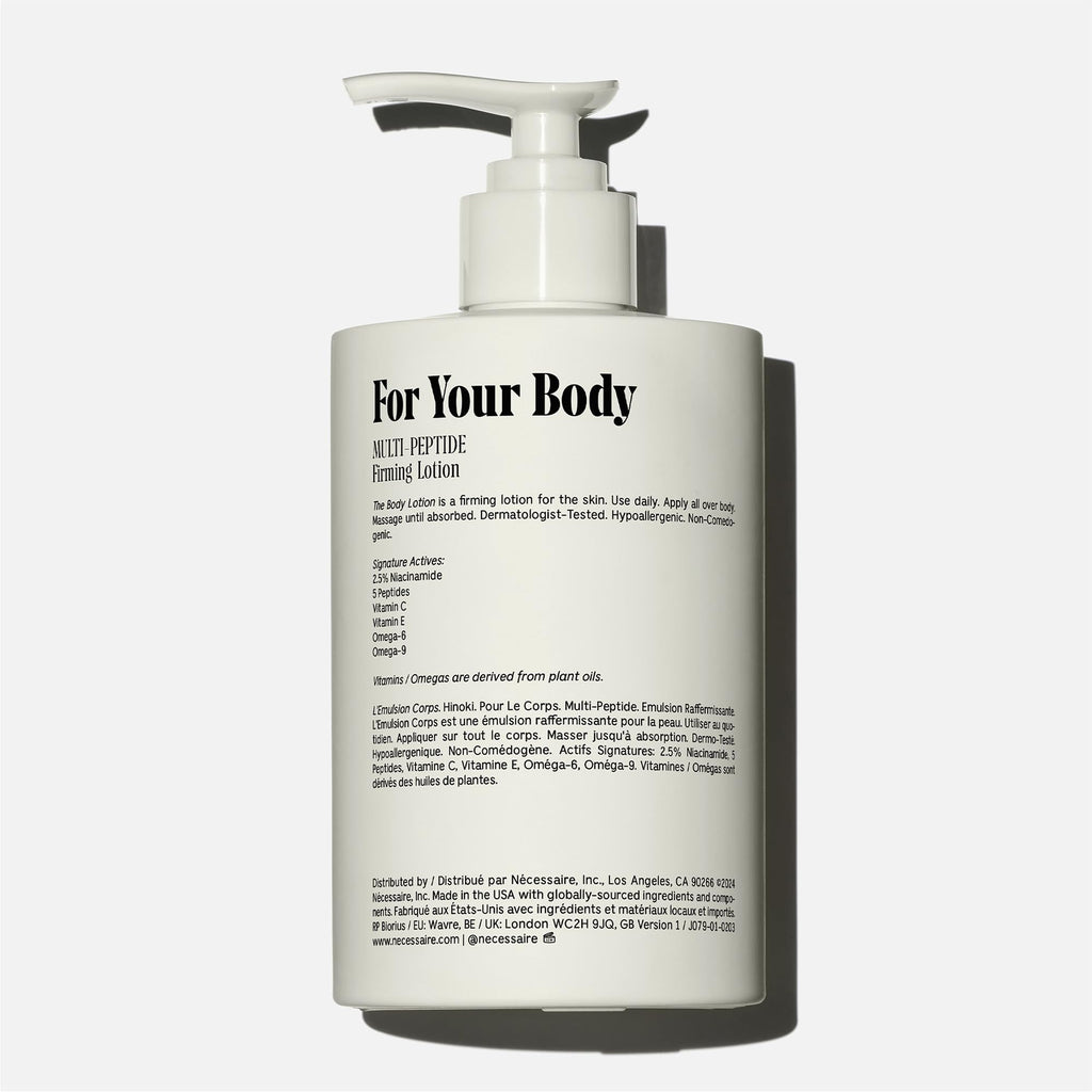 Nécessaire Hinoki Body Lotion – Multi-Peptide Moisturizer with 2.5% Niacinamide | Dermatologist-Tested, Vegan, Hypoallergenic, 15.2oz