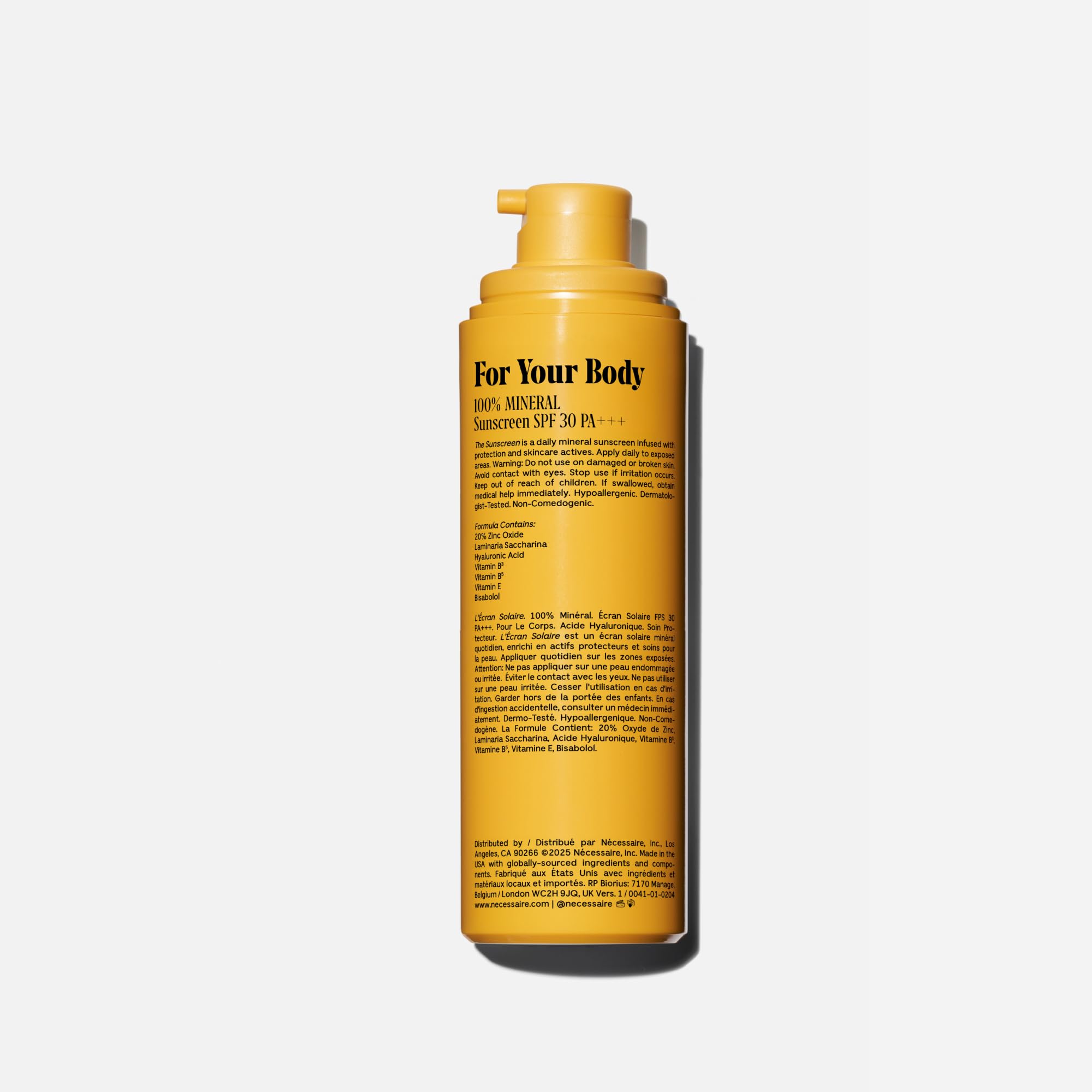 Nécessaire The Mineral Sunscreen SPF 30 PA+++ | For The Body | 100% Mineral with Zinc Oxide, Hyaluronic Acid & Niacinamide