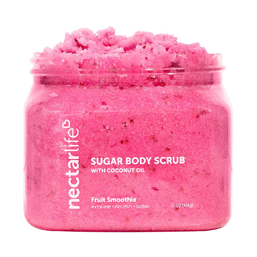 Nectar Life Exfoliating Sugar Scrub – Hydrating Body Scrub with Coconut Oil & Shea Butter (16 oz) | Vegan & Cruelty-Free