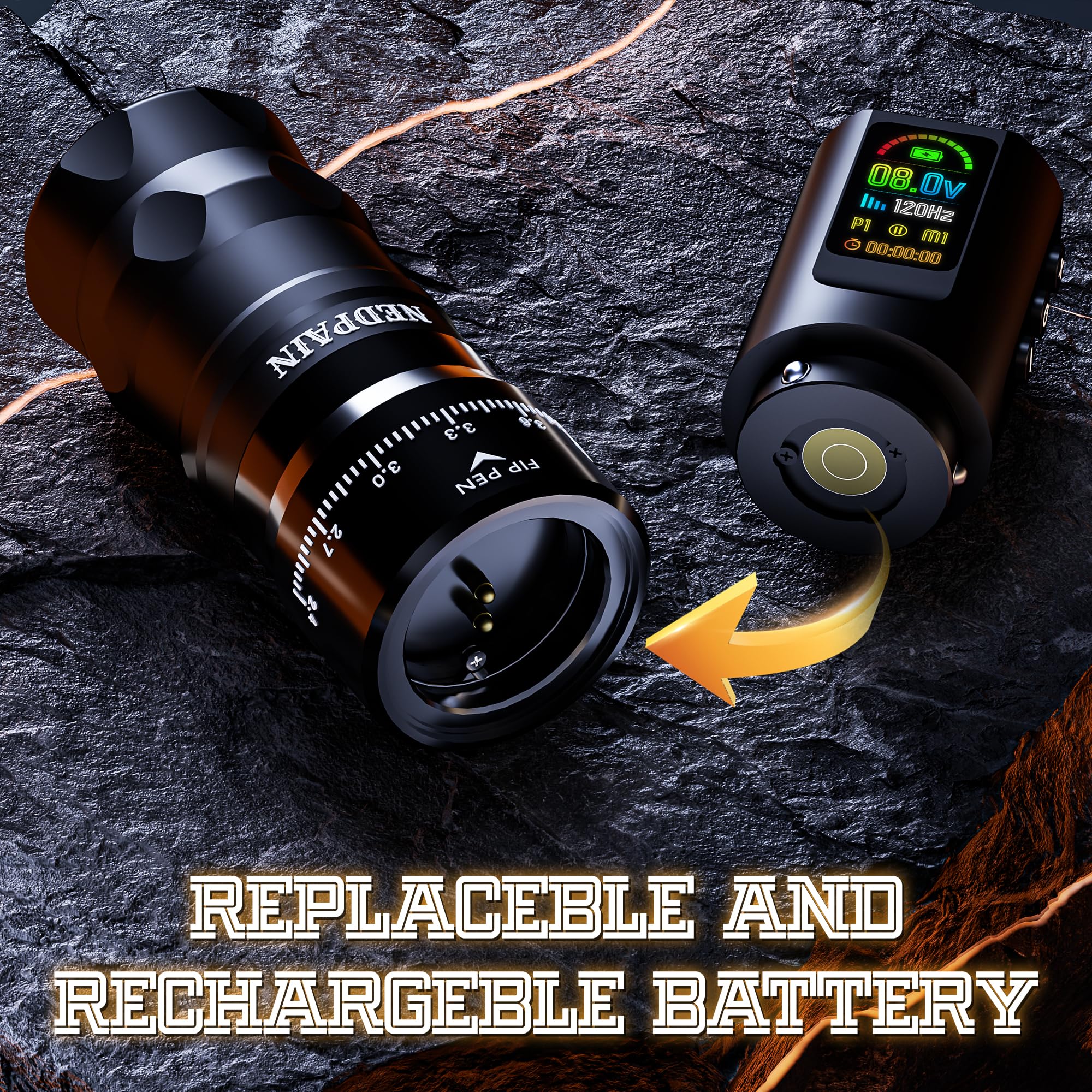 NEDPAIN Pro Wireless Tattoo Kit – 9500RPM, 1800mAh Battery, 7 Stroke Adjustments, RCA & LED Display