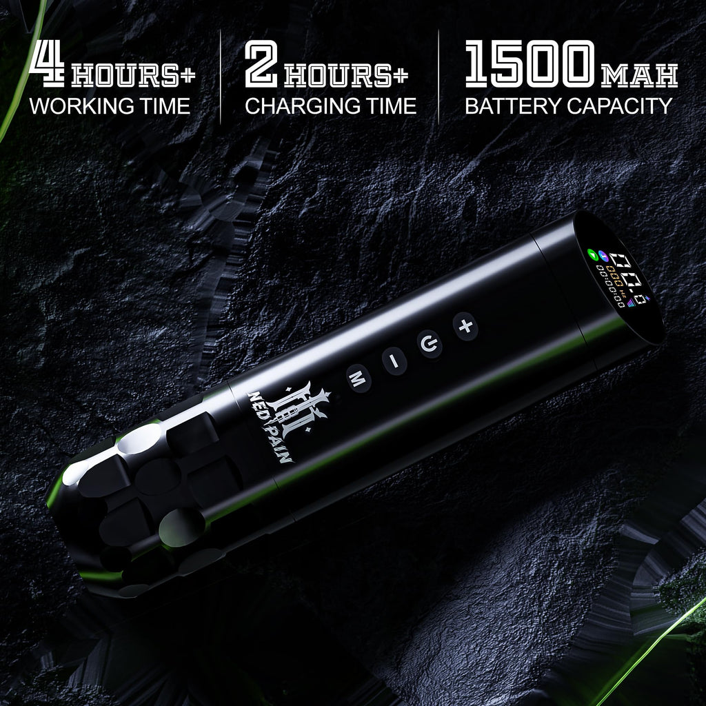 NedPain Wireless Tattoo Kit – Tilted OLED Pen, 8500RPM, 1500mAh Battery