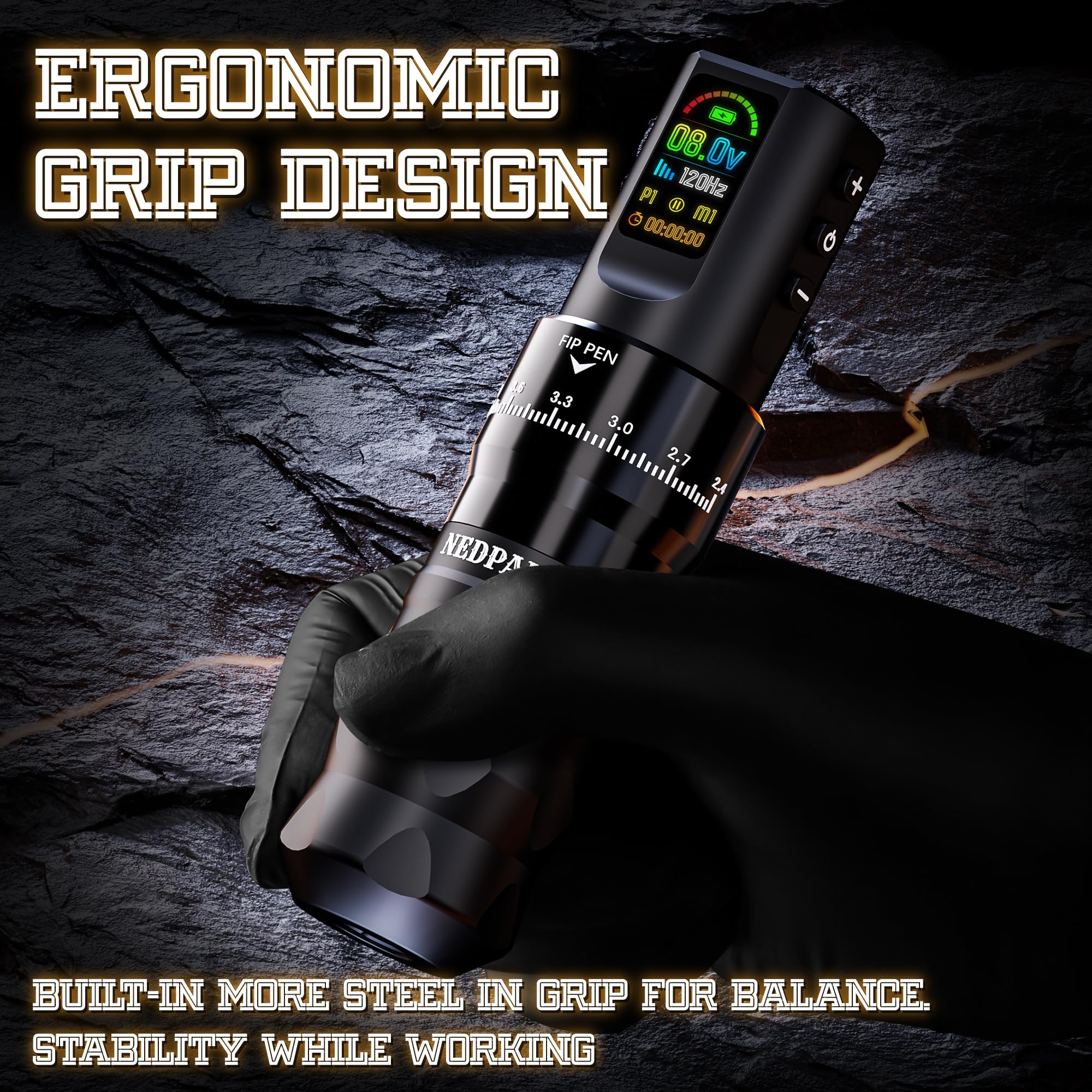 NEDPAIN Pro Wireless Tattoo Kit – 9500RPM, 1800mAh Battery, 7 Stroke Adjustments, RCA & LED Display