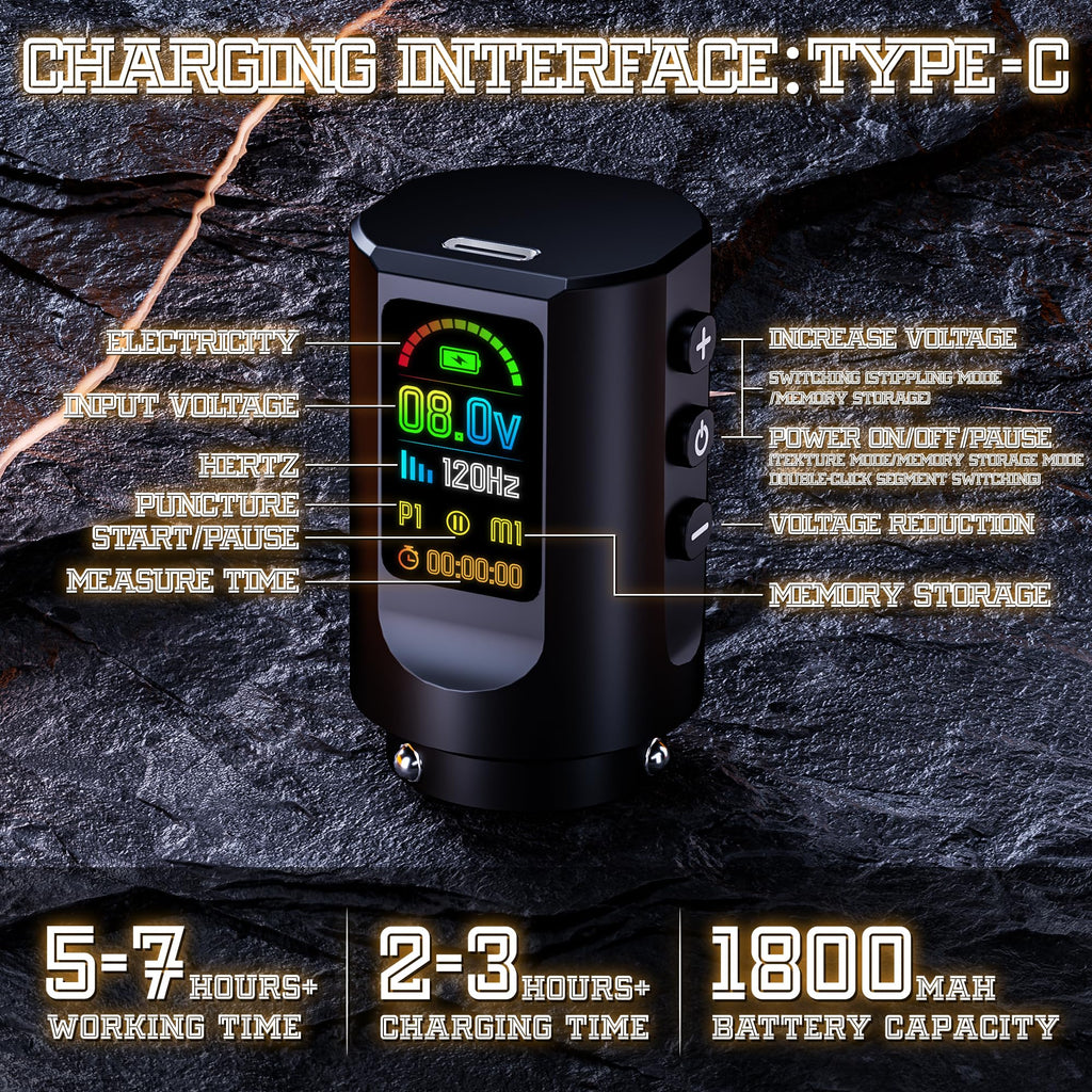 NEDPAIN Pro Wireless Tattoo Kit – 9500RPM, 1800mAh Battery, 7 Stroke Adjustments, RCA & LED Display