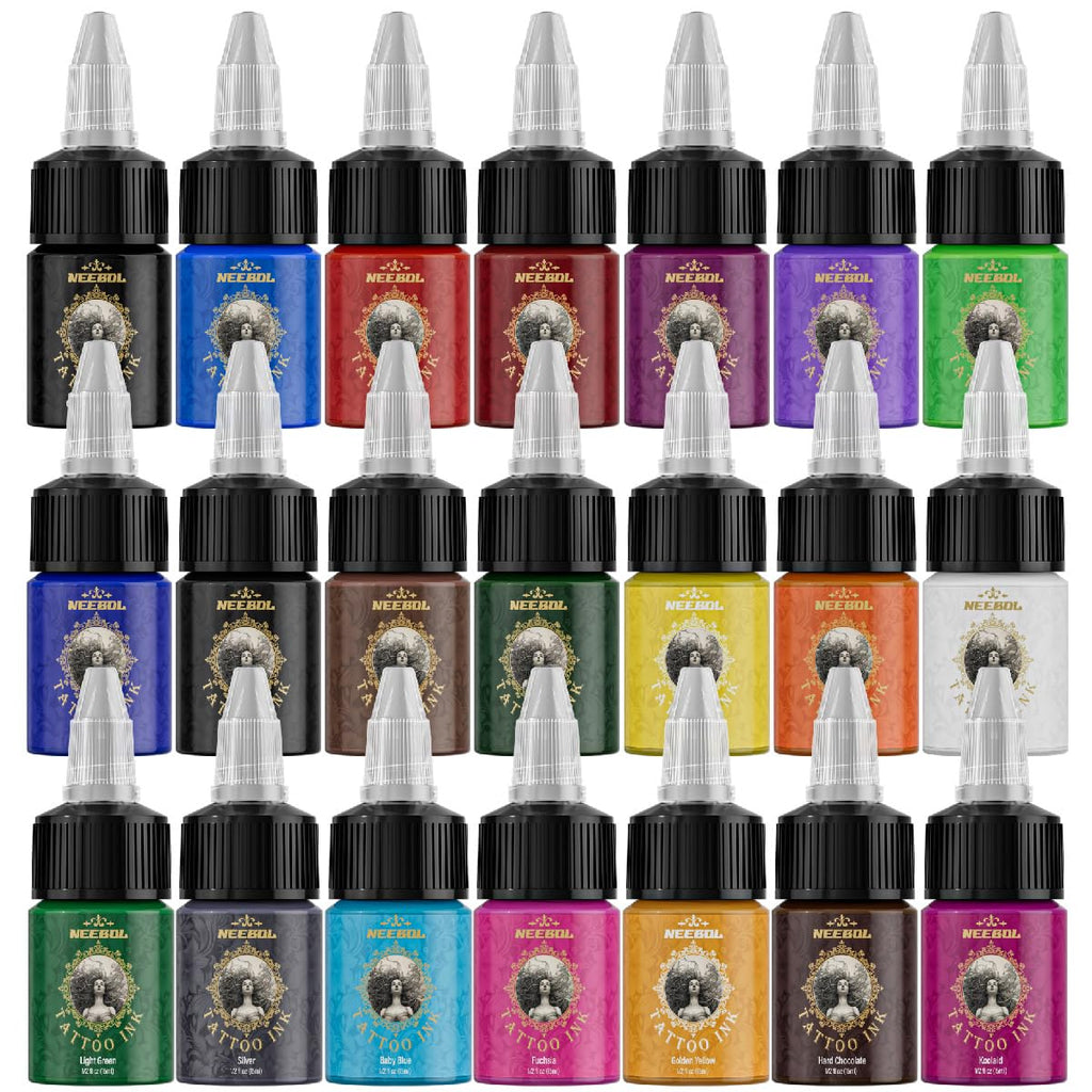 Neebol 21 Colors Tattoo Ink Set – 15ml Bottles for Outlining & Shading