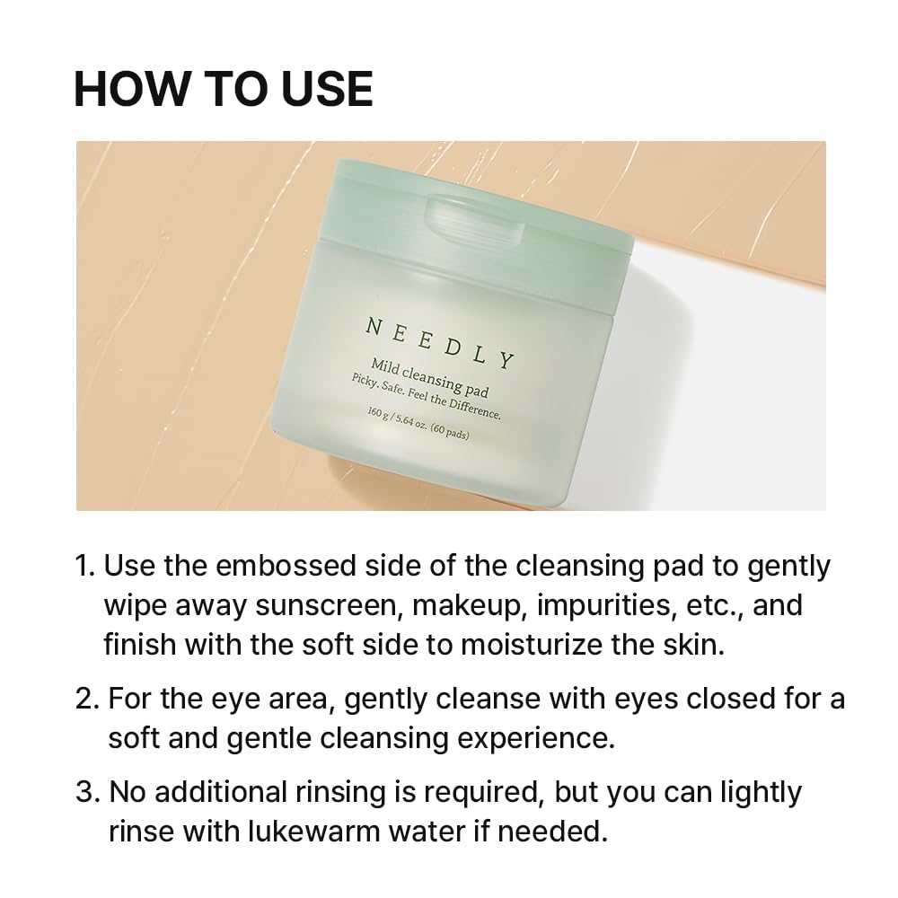 NEEDLY Mild Cleansing Pad – Makeup Remover for Sensitive Skin, Triple Deep Cleansing, Extra-Large Soft Vegan Pad