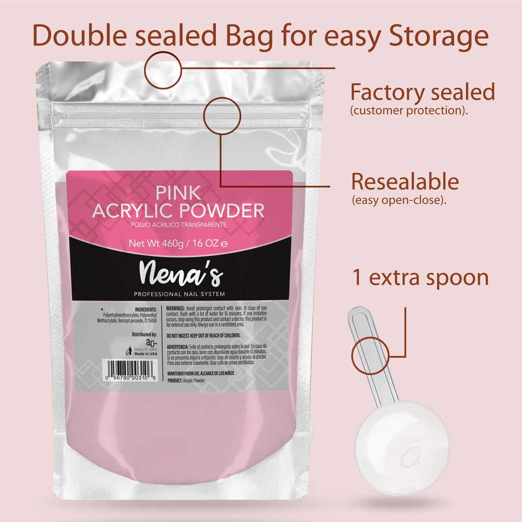 Nena's Superior Sculpting Powder – 16 oz Professional Acrylic Nail System (Clear & Pink)