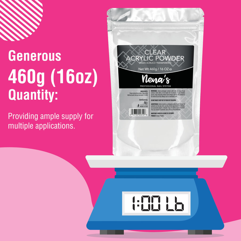 Nena's Superior Sculpting Powder – Clear, Blush Pink & Medium Pink Acrylic Nail System (16 oz / 460 g)