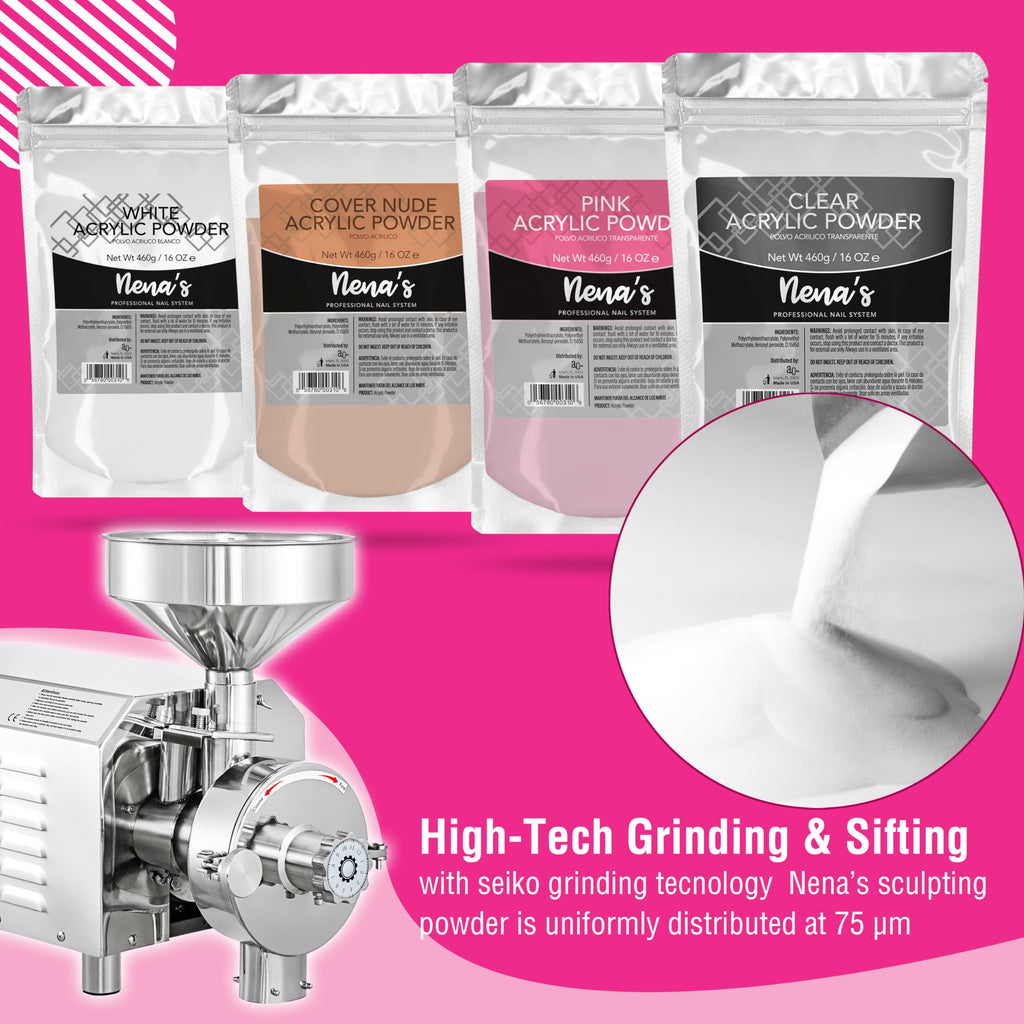 Nena's Superior Sculpting Powder – Clear, Blush Pink & Medium Pink Acrylic Nail System (16 oz / 460 g)