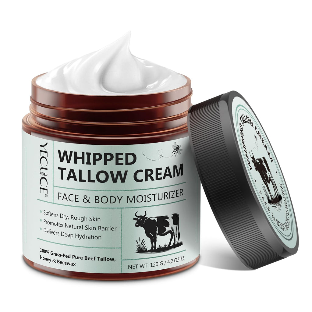 NenMaoKeNu Beef Tallow Balm with Honey & Beeswax – Organic Whipped Moisturizer for Face & Body (4.2 oz)