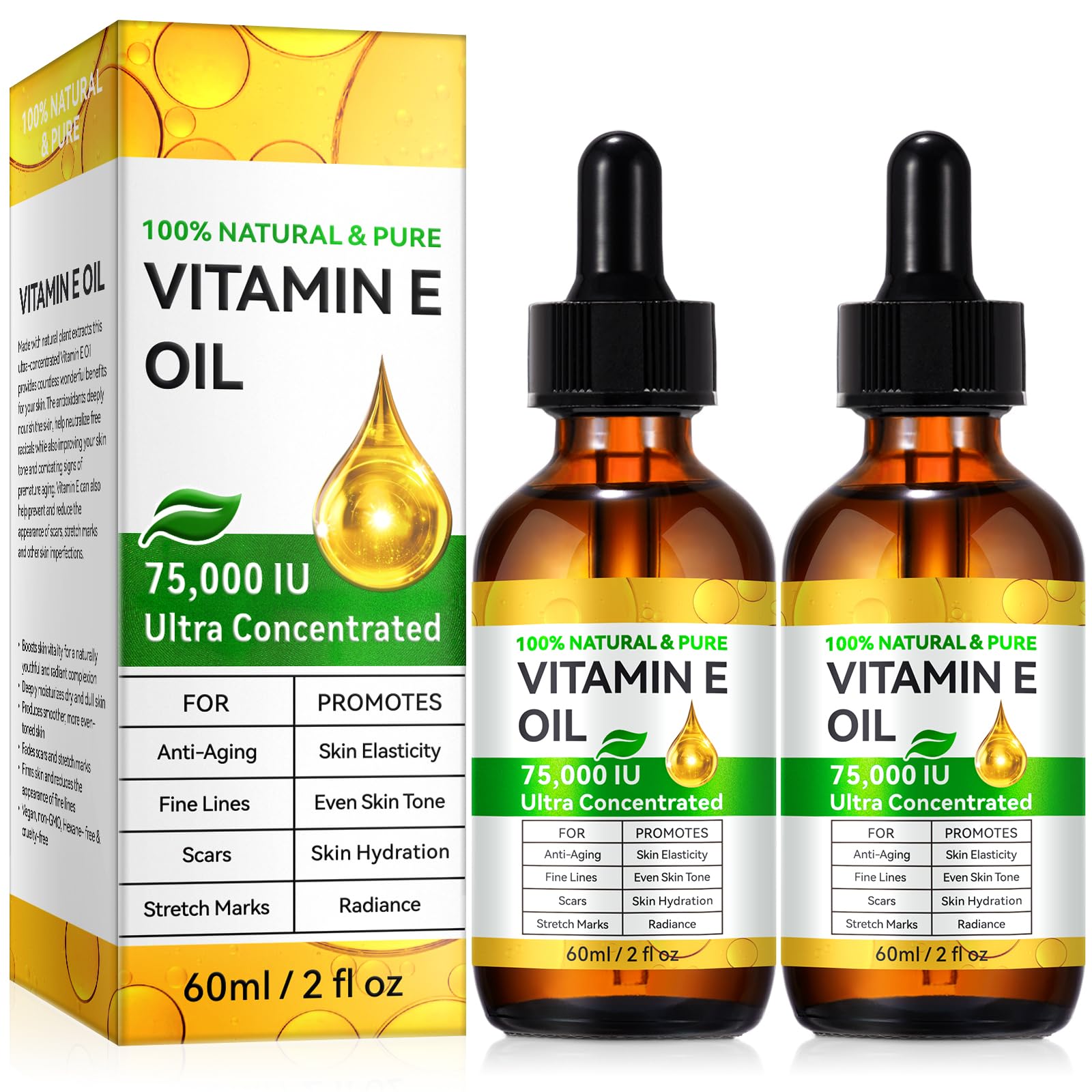 NenMaoKeNu 2 Pack Vitamin E Oil 75,000 IU – Hydration, Fine Line & Scar Support
