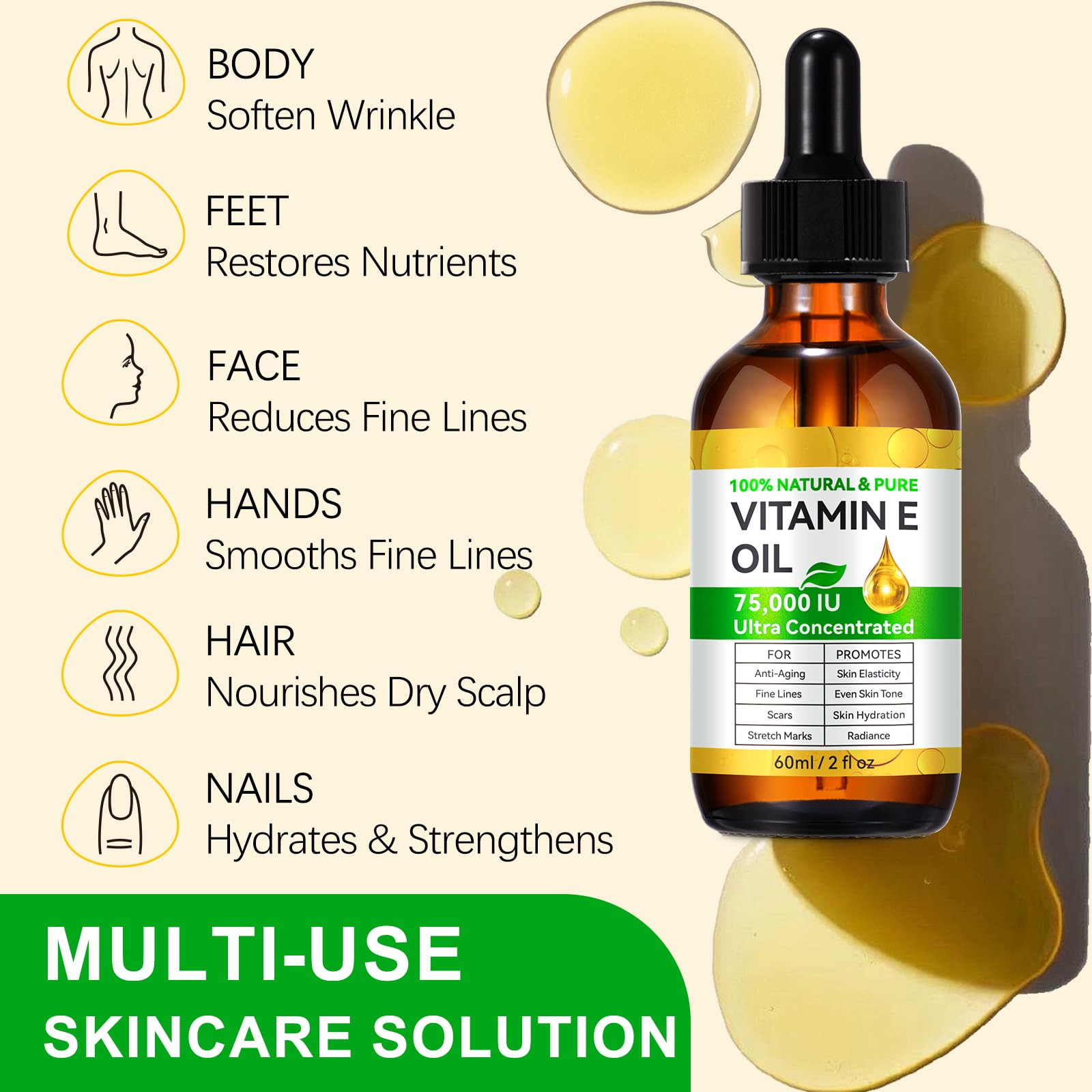 NenMaoKeNu 2 Pack Vitamin E Oil 75,000 IU – Hydration, Fine Line & Scar Support