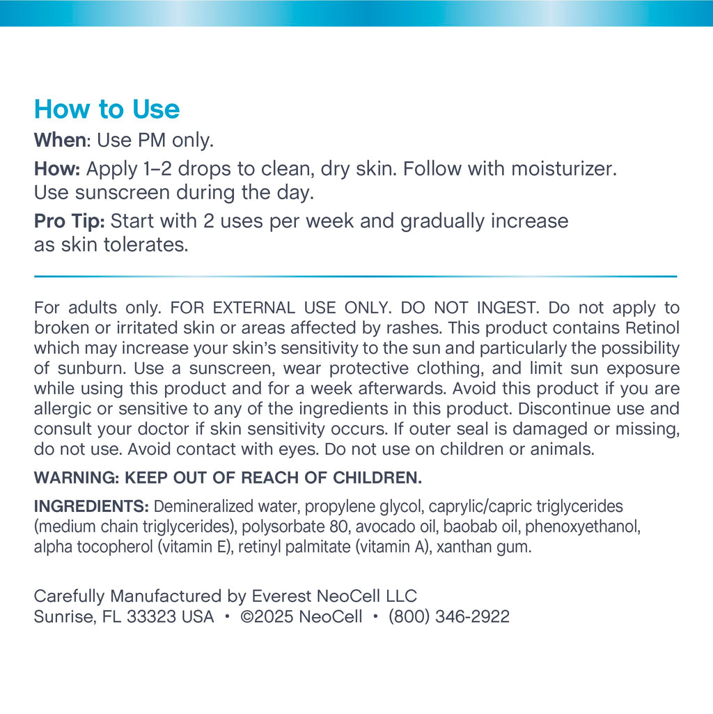 NeoCell Retinol Serum for Face | 2 oz | Nightly Skincare with Vitamin E & A