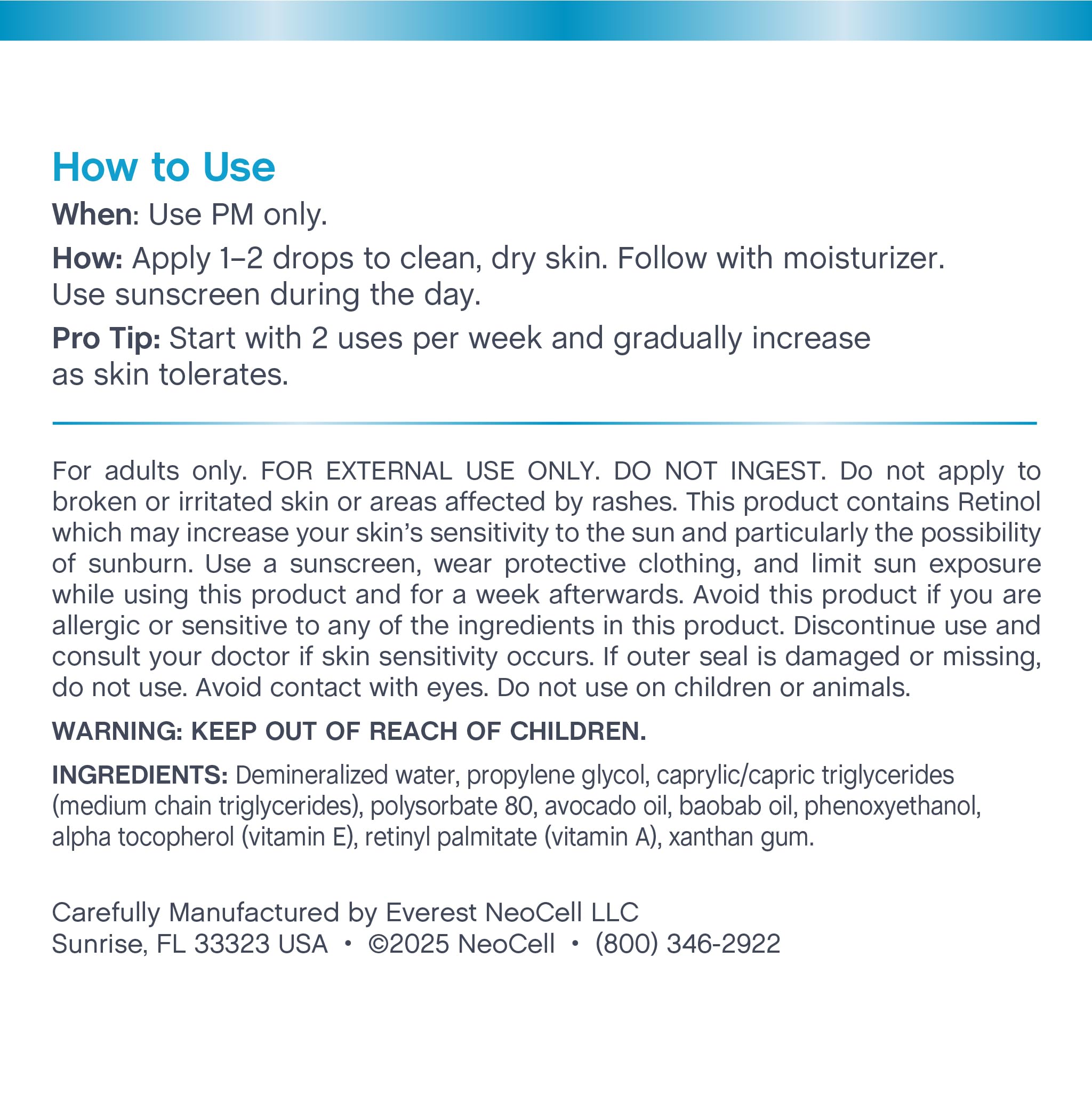 NeoCell Retinol Serum for Face | 2 oz | Nightly Skincare with Vitamin E & A