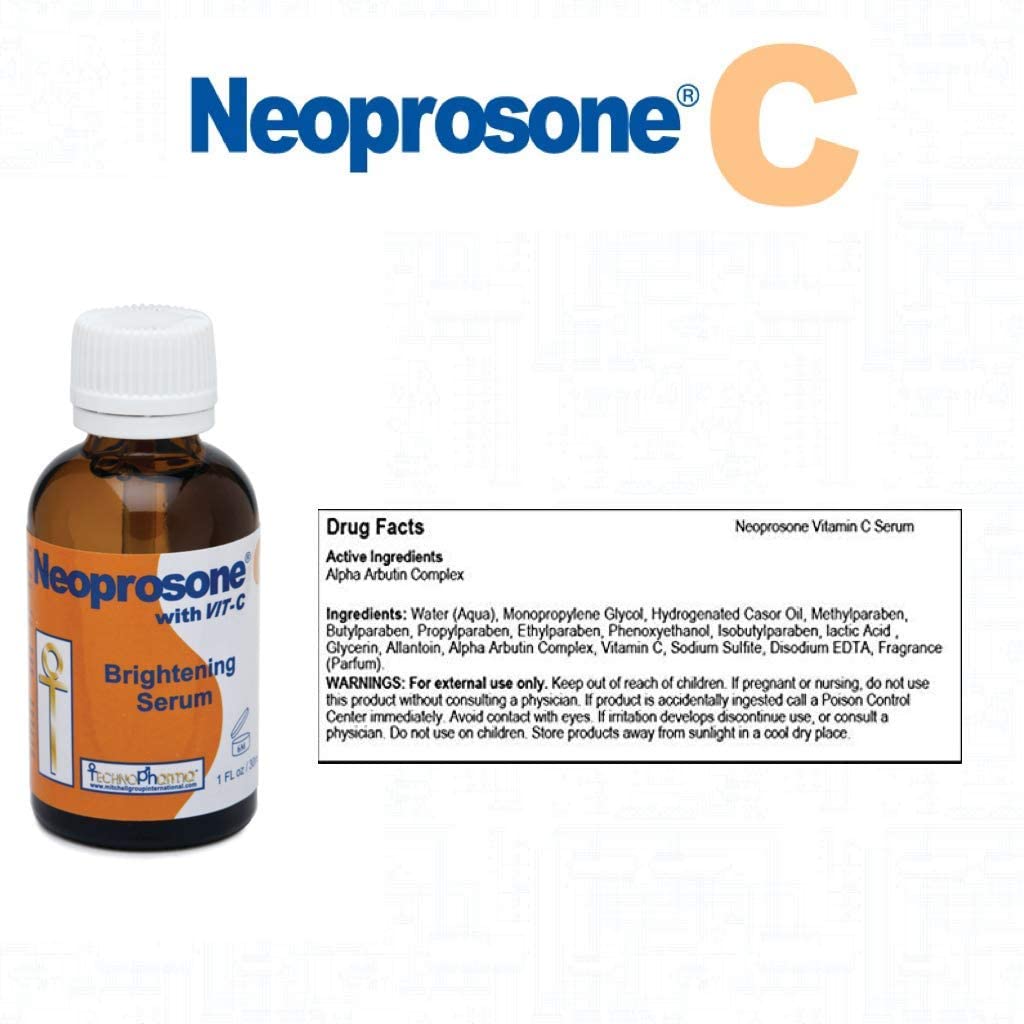 Neoprosone Vitamin C Serum for Face | 1 oz / 30 ml – Brightening Serum with Alpha Arbutin & Castor Oil