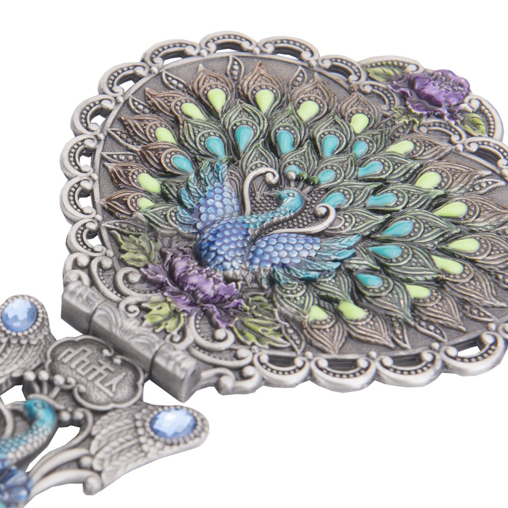 Nerien Vintage Peacock Mirror & Heart-Shaped Comb Set – Antique Pewter