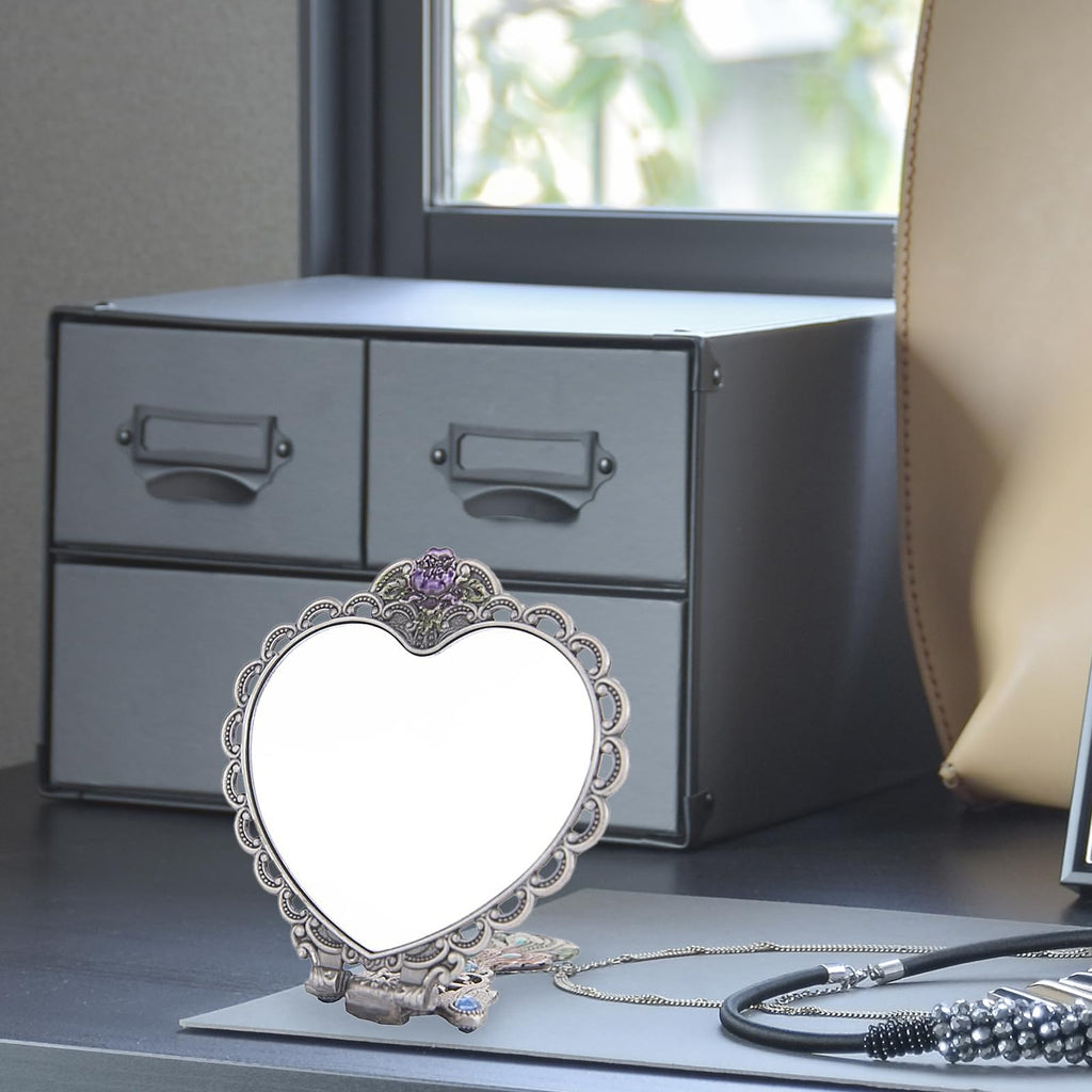 Nerien Vintage Peacock Mirror & Heart-Shaped Comb Set – Antique Pewter