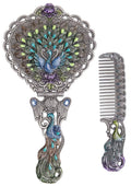 Nerien Vintage Peacock Mirror & Heart-Shaped Comb Set – Antique Pewter