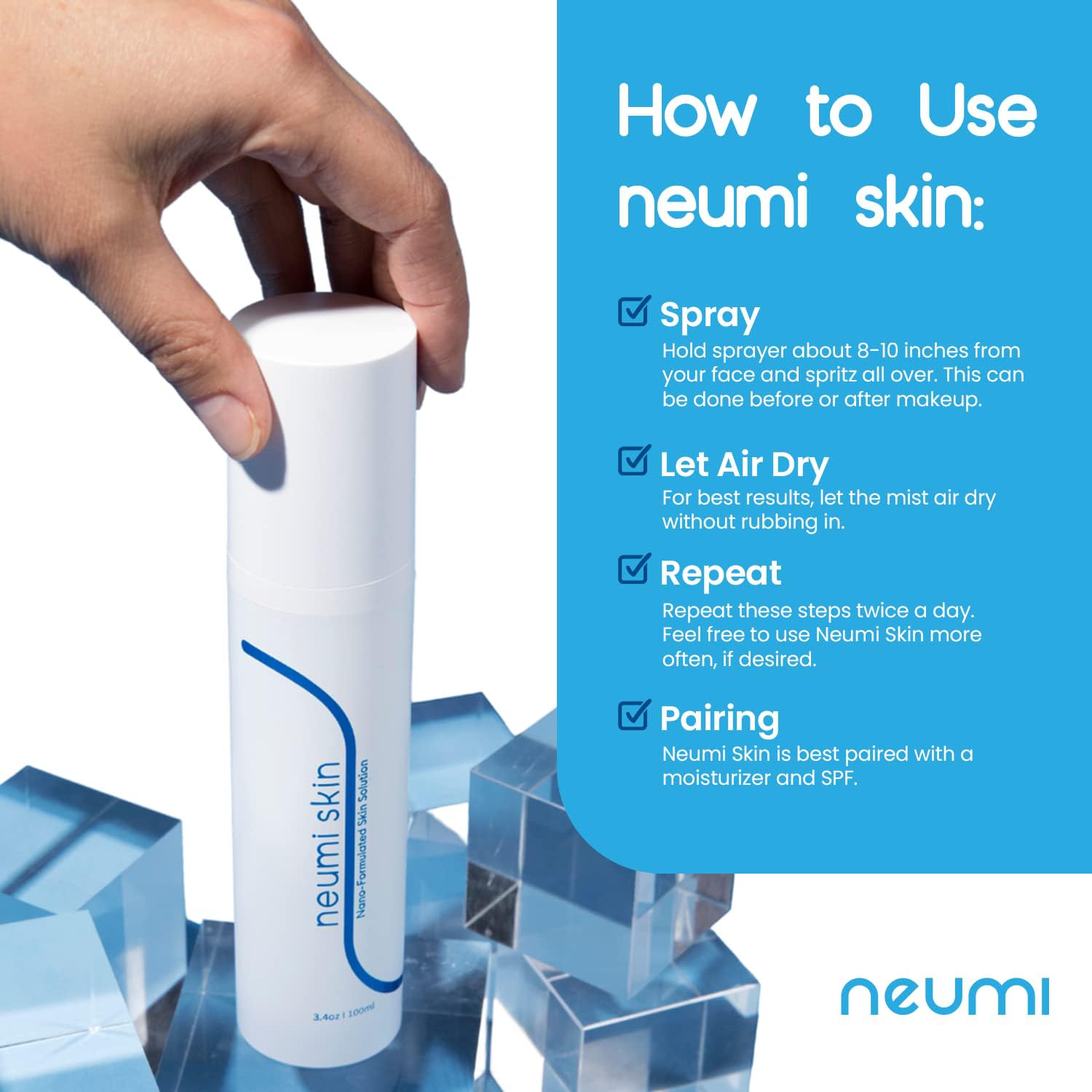 Neumi Skin Facial Spray 3.4 oz – Nano-Formulated with Glutathione, Collagen & Hyaluronic Acid