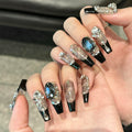 NEUQL Handmade Press On Nails - Long Square, Reusable, Black S | Luxury Nail Kit