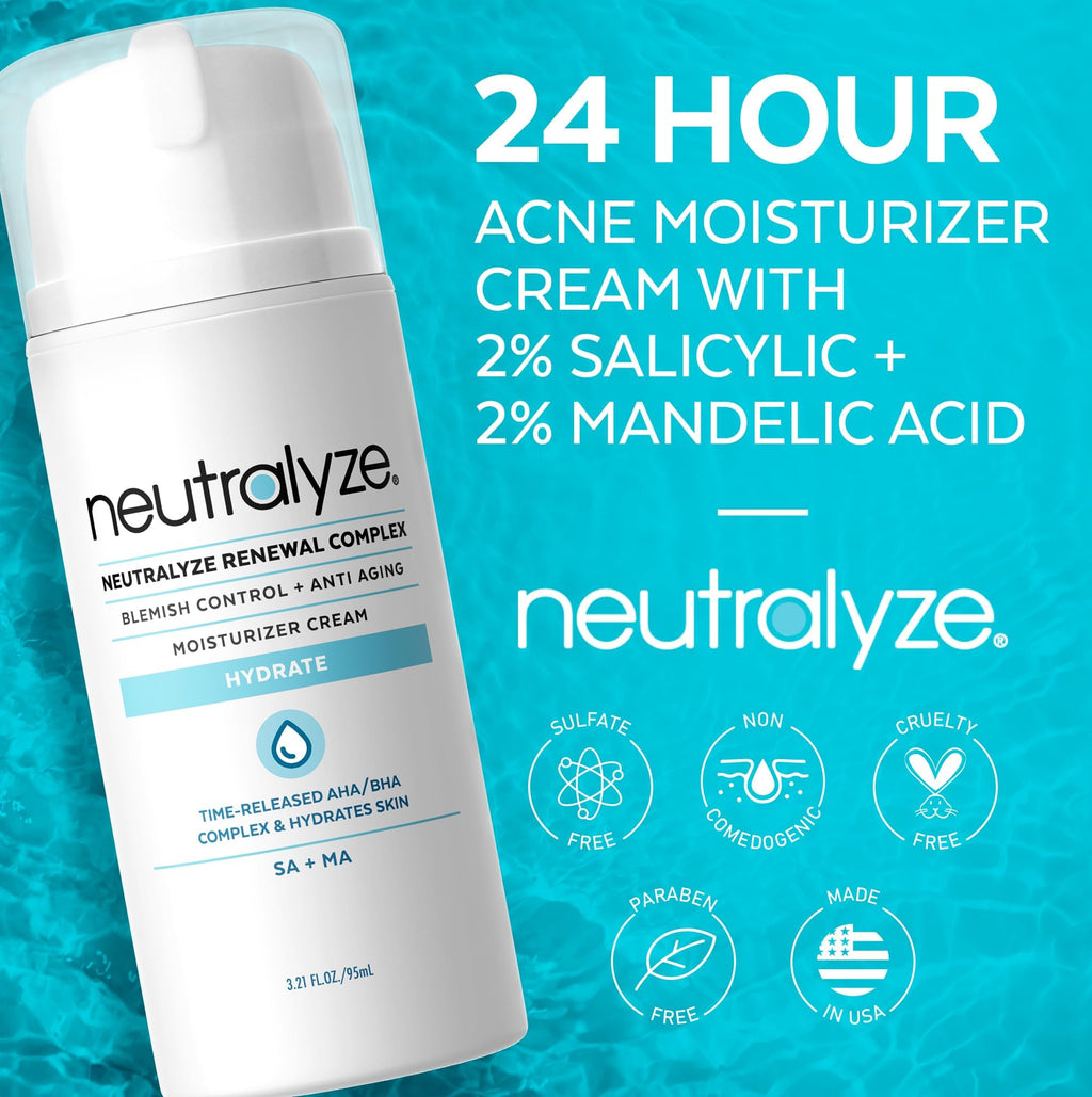 Neutralyze Renewal Complex Acne Moisturizer — Maximum Strength 2% Mandelic + 2% Salicylic, Time-Release