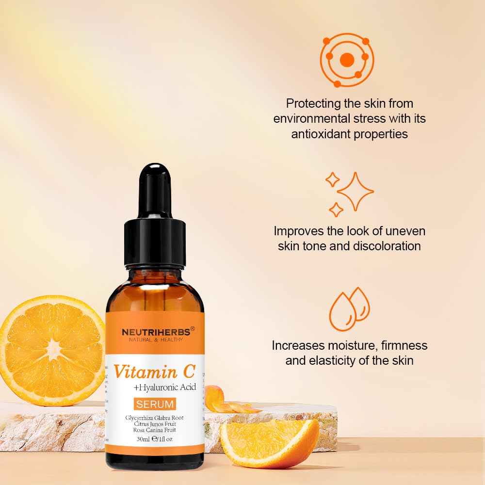 Neutriherbs Vitamin C Serum with Hyaluronic Acid – Anti-Aging, Brightening & Hydrating Facial Serum (1 fl oz)