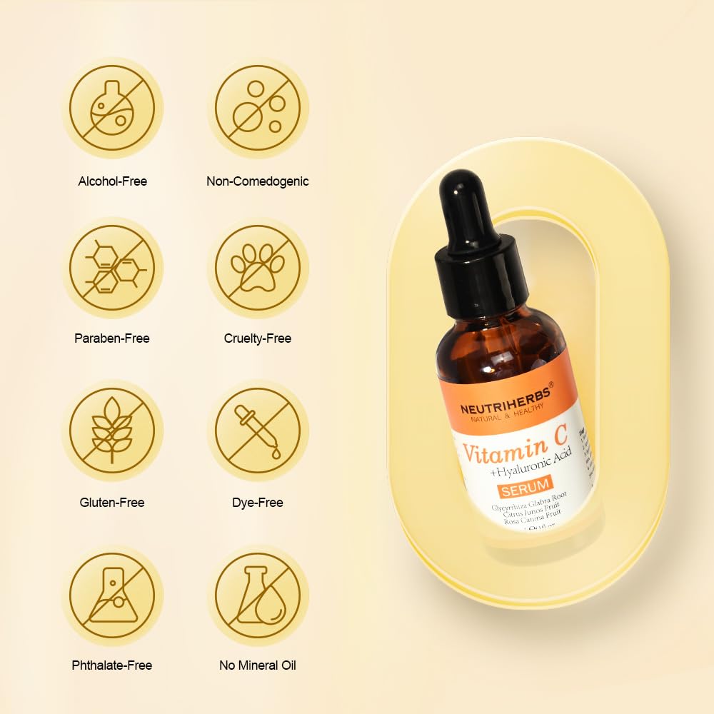 Neutriherbs Vitamin C Serum with Hyaluronic Acid – Anti-Aging, Brightening & Hydrating Facial Serum (1 fl oz)