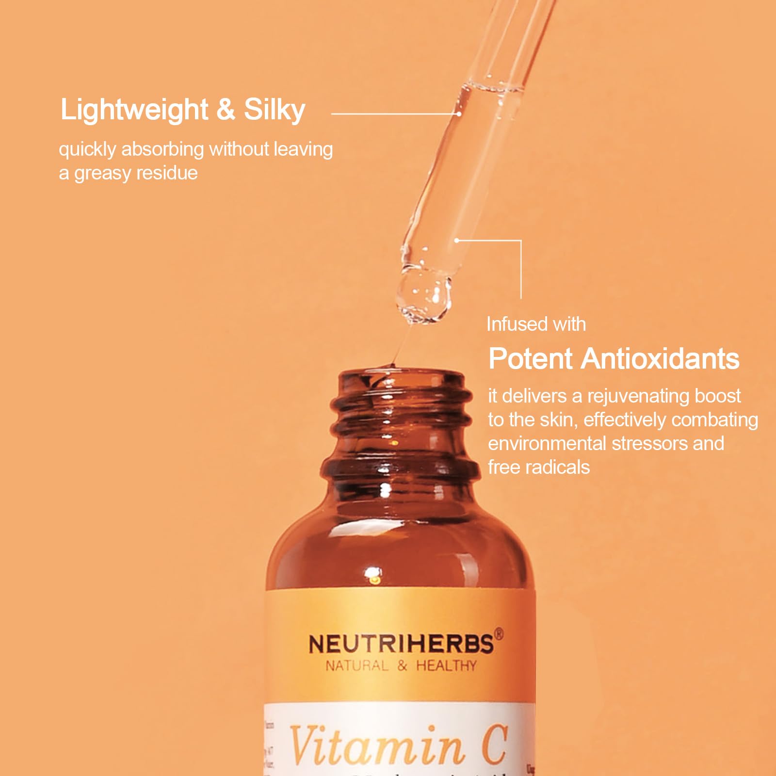 Neutriherbs Vitamin C Serum with Hyaluronic Acid – Anti-Aging, Brightening & Hydrating Facial Serum (1 fl oz)