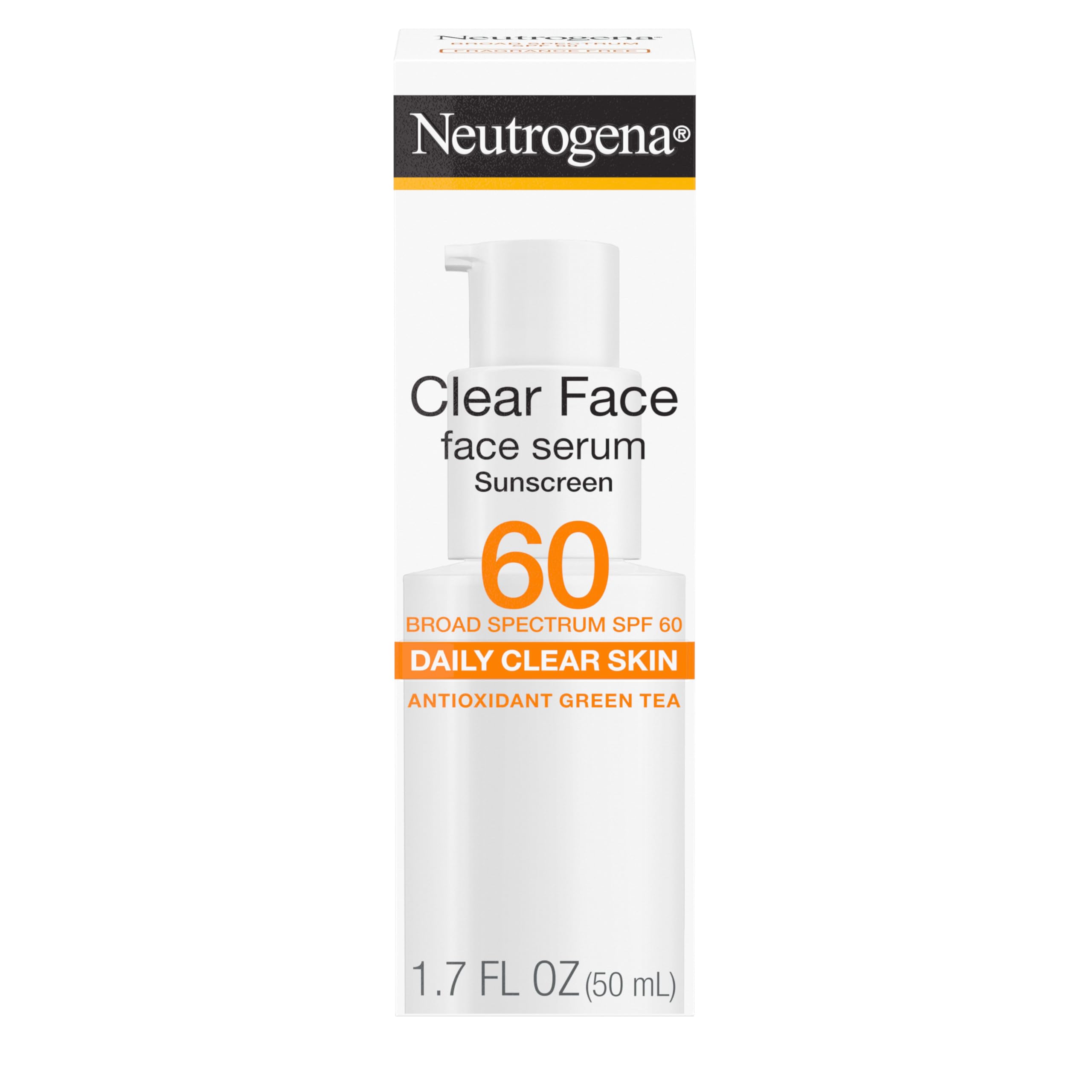 Neutrogena Clear Face Serum Sunscreen SPF 60 – Fragrance-Free, Non-Comedogenic, Water-Resistant 1.7 oz