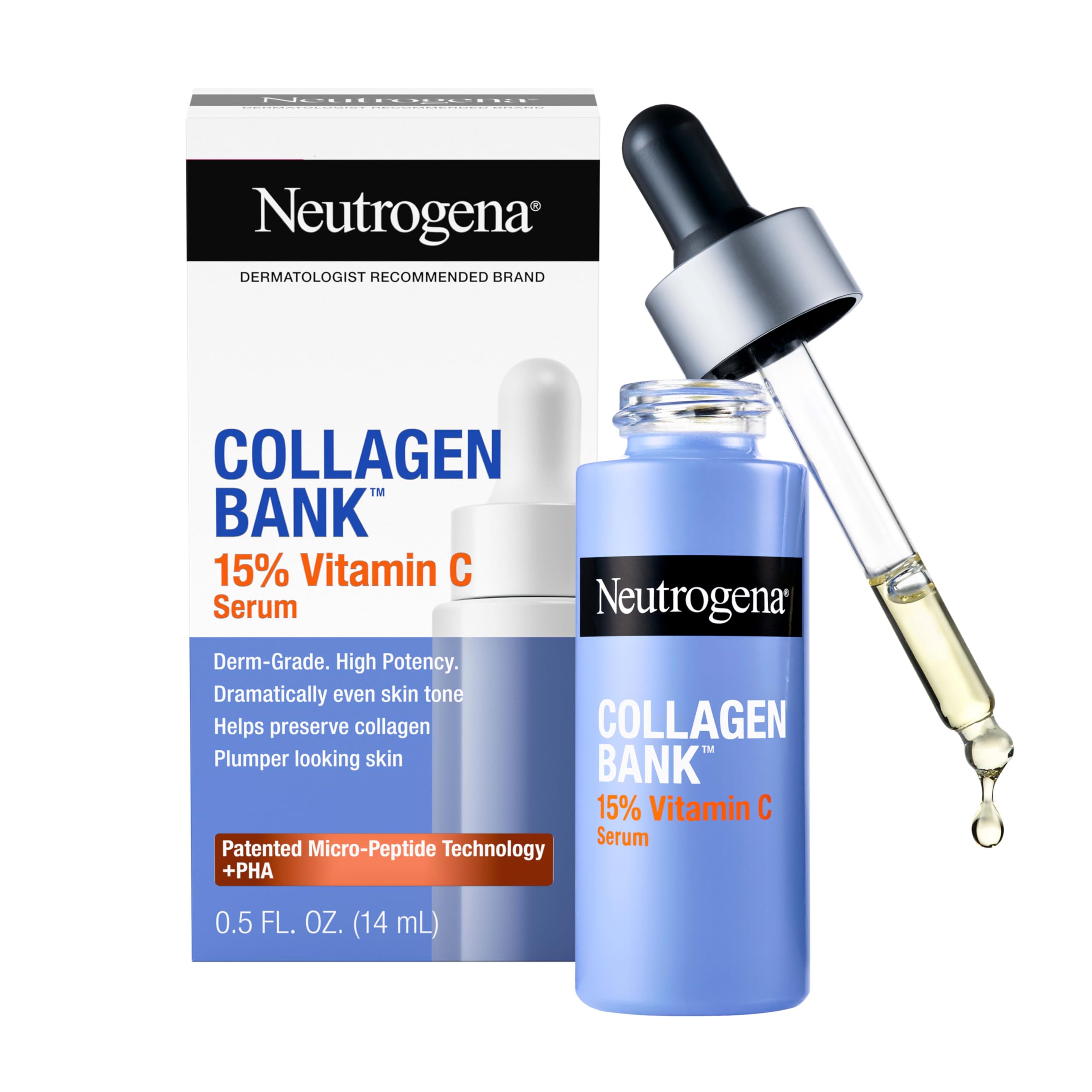 Neutrogena Collagen Bank 15% Vitamin C Serum — Fragrance Free, Glow & Even Tone, 0.5 fl oz