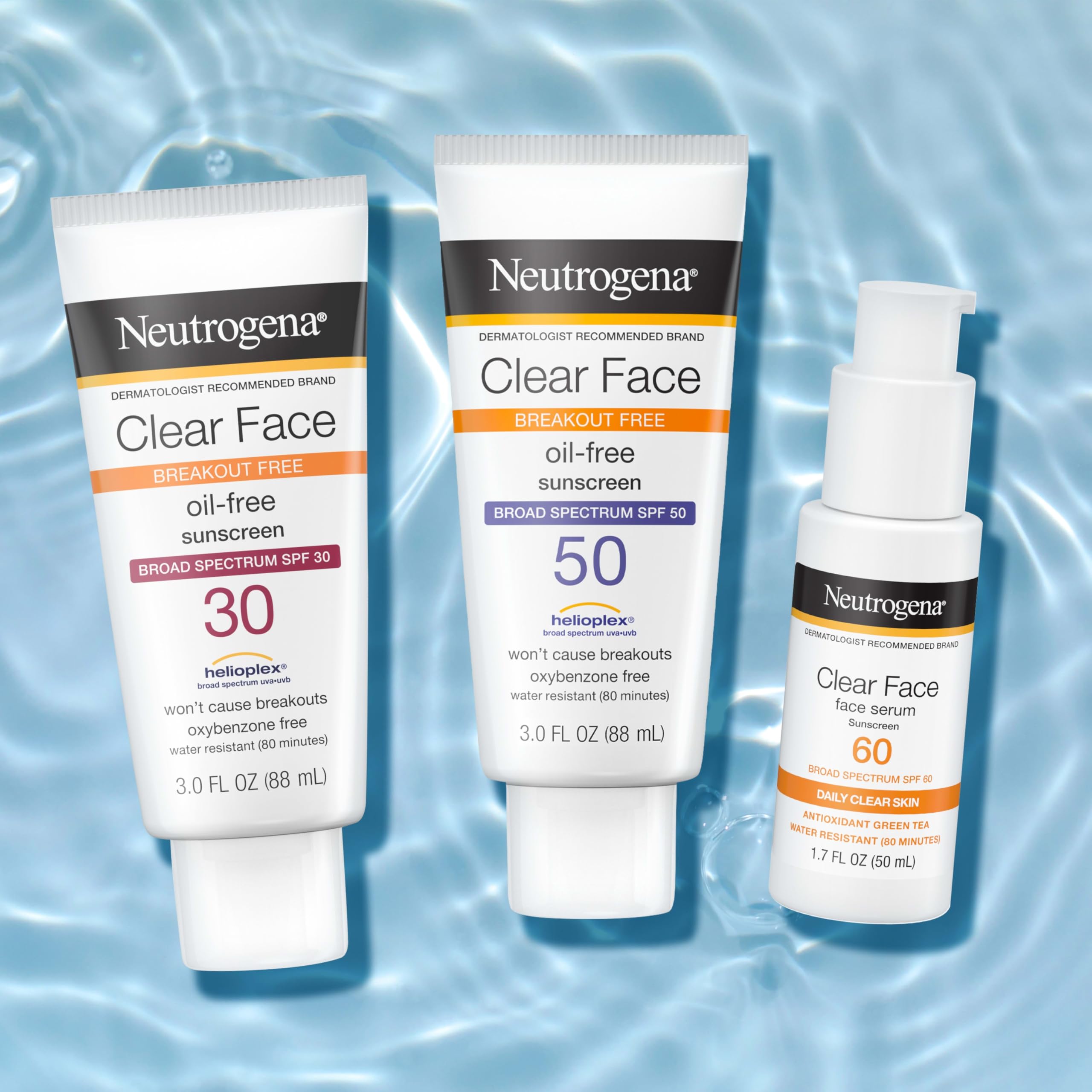 Neutrogena Clear Face Serum Sunscreen SPF 60 – Fragrance-Free, Non-Comedogenic, Water-Resistant 1.7 oz