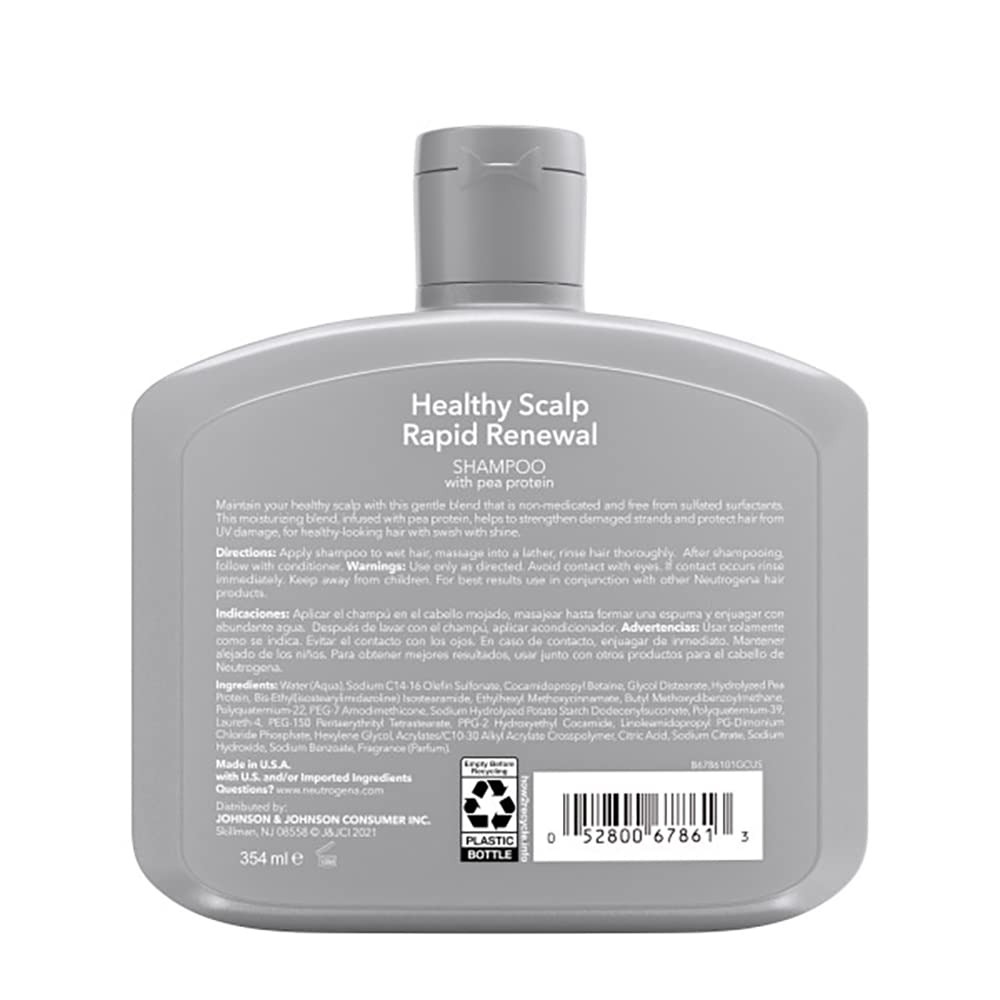 Neutrogena Healthy Scalp Rapid Renewal Shampoo with Pea Protein – UV Protection, Fragrance Free, 12 oz