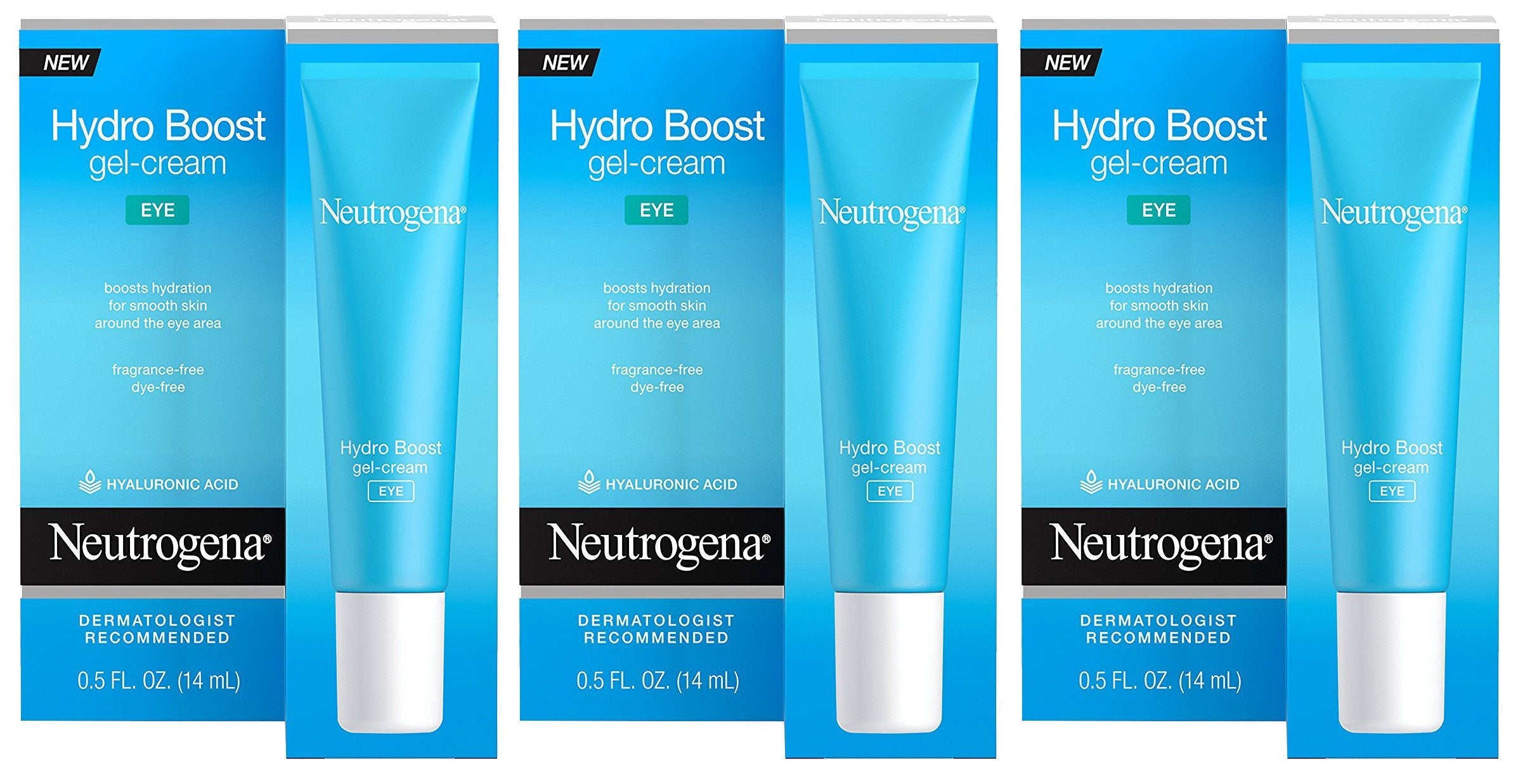 Neutrogena Hydro Boost Eye Gel-Cream – 3 x 0.5 oz Pack, Hyaluronic Acid Eye Hydration (Oil-Free)