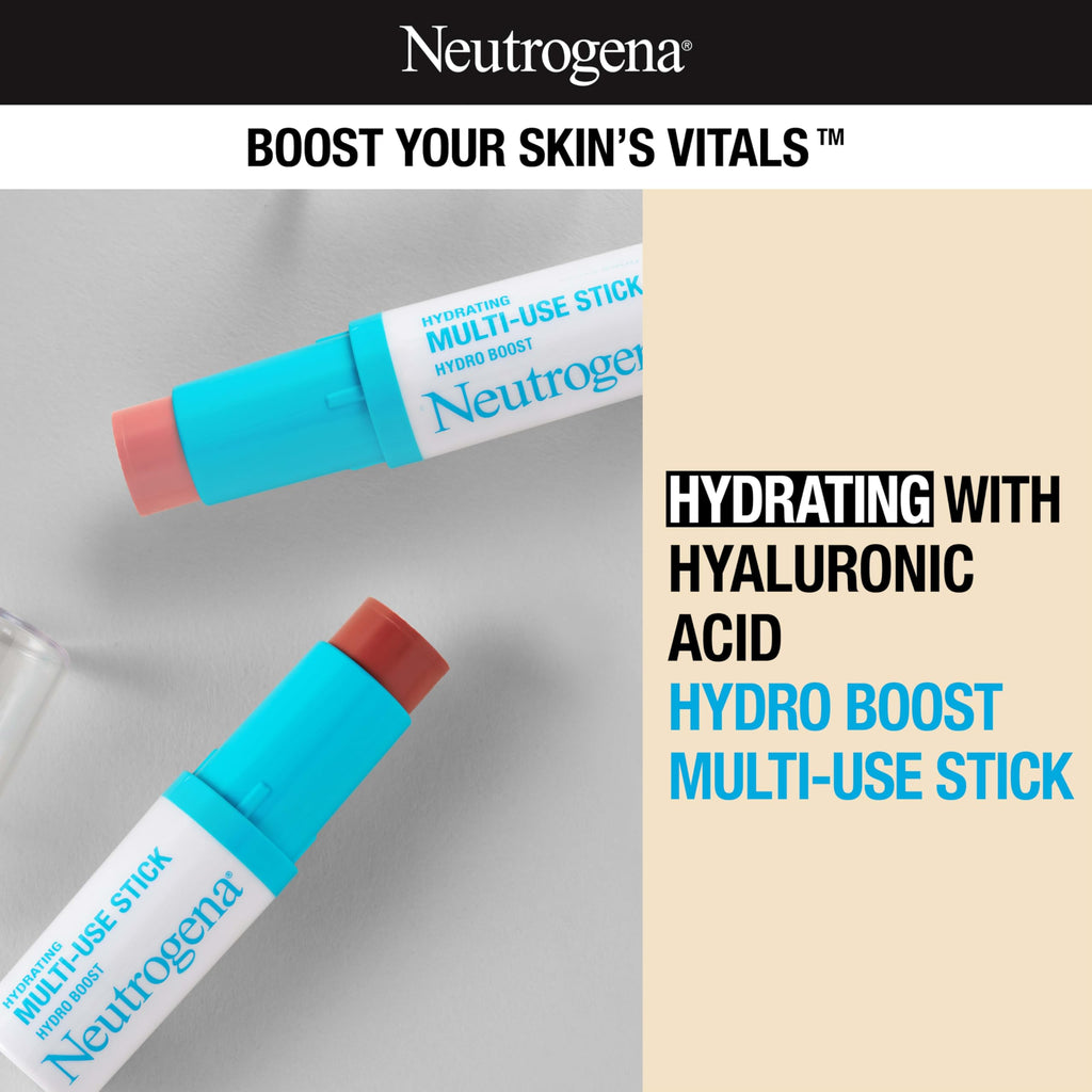 Neutrogena Hydro Boost Stick Hydratant 3-en-1 – Lèvres, Joues et Yeux, Rosé tendre, 0,26 oz