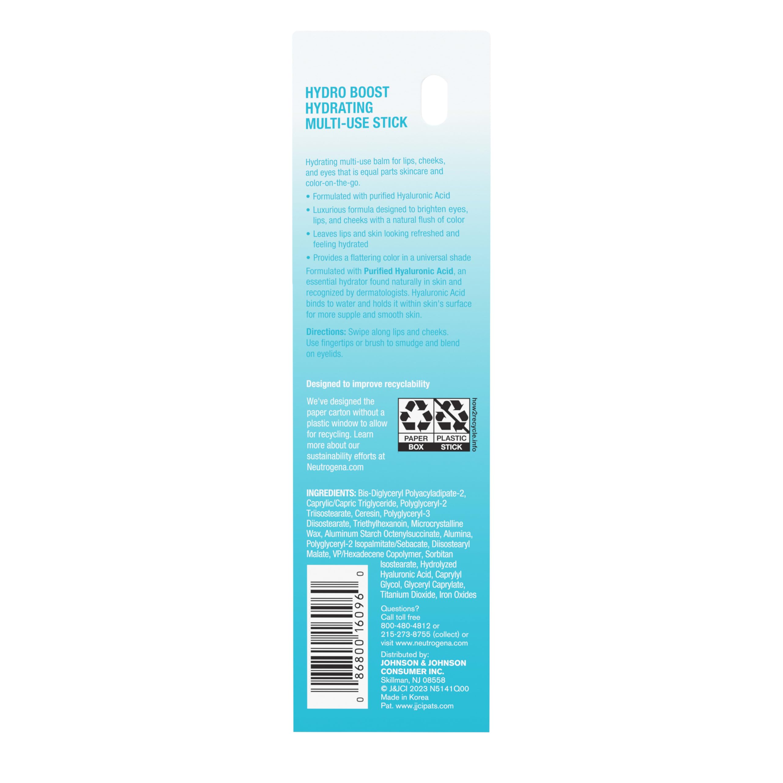 Neutrogena Hydro Boost Stick Hydratant 3-en-1 – Lèvres, Joues et Yeux, Rosé tendre, 0,26 oz