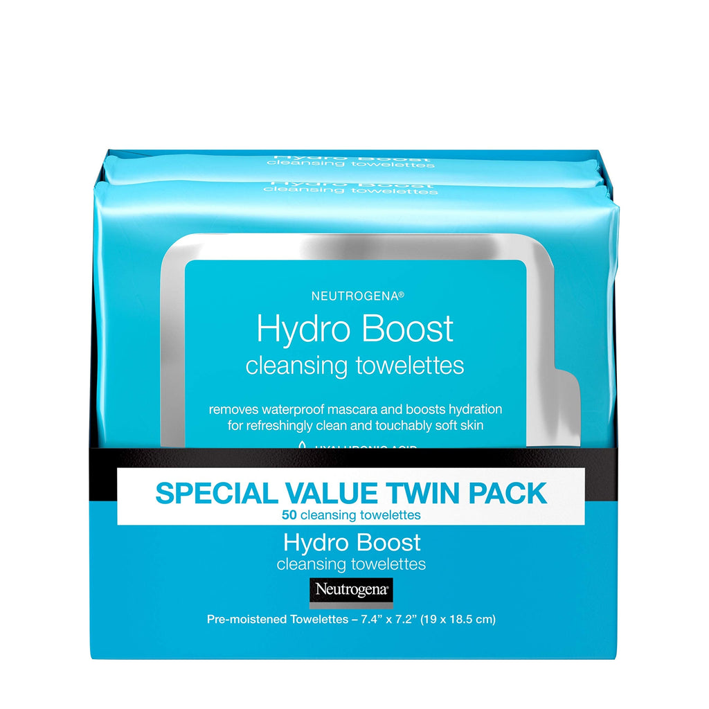 Neutrogena Hydro Boost Facial Cleansing Wipes with Hyaluronic Acid – Twin Pack 25-Count (Pack of 4)