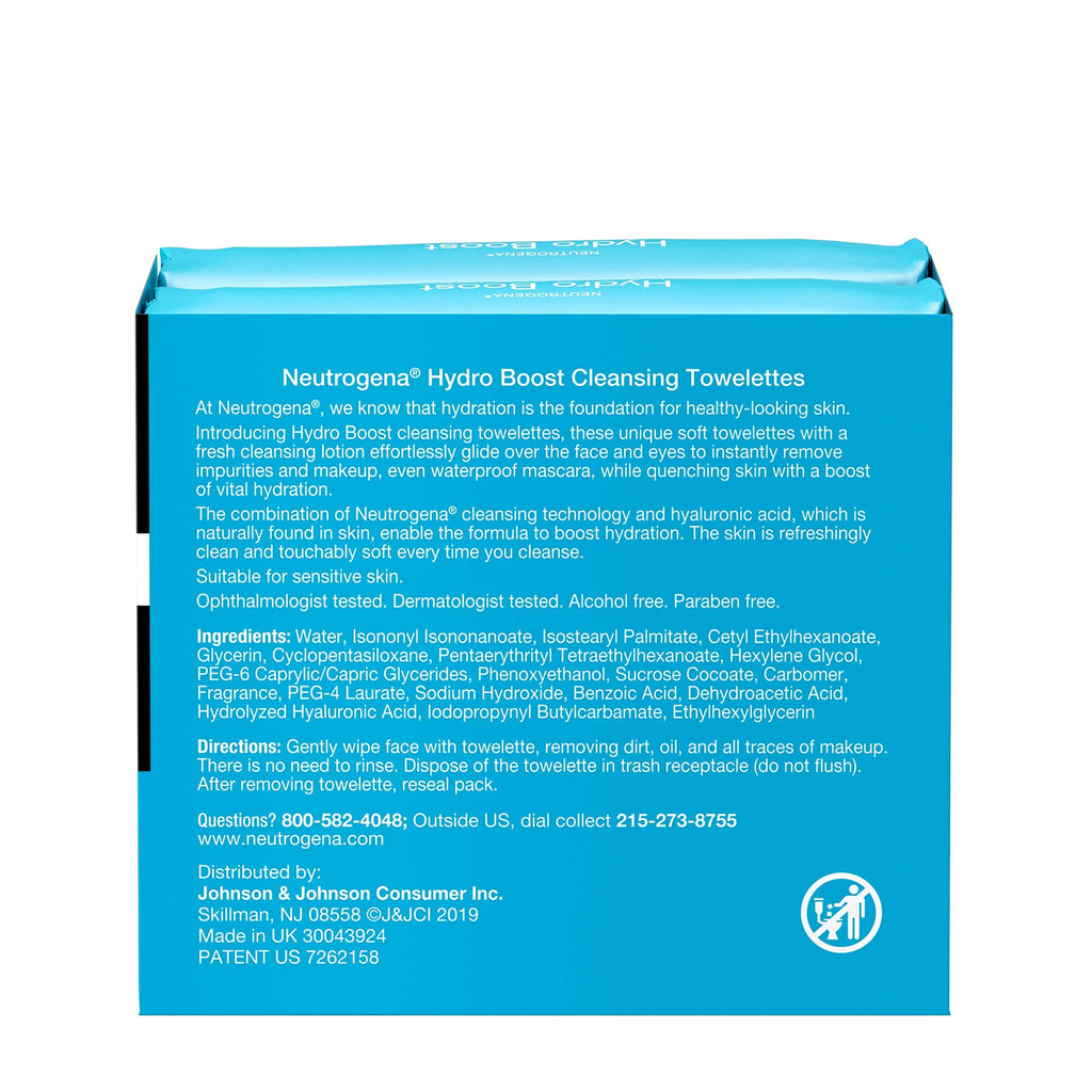 Neutrogena Hydro Boost Facial Cleansing Wipes with Hyaluronic Acid – Twin Pack 25-Count (Pack of 4)