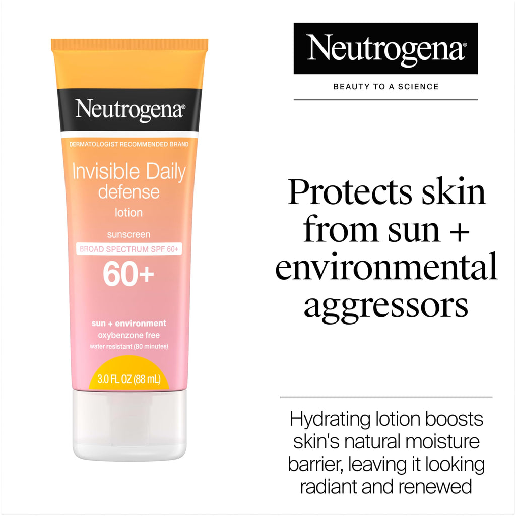 Neutrogena Invisible Daily Defense Sunscreen Lotion SPF 60+ — Broad Spectrum, Water-Resistant, Oxybenzone-Free
